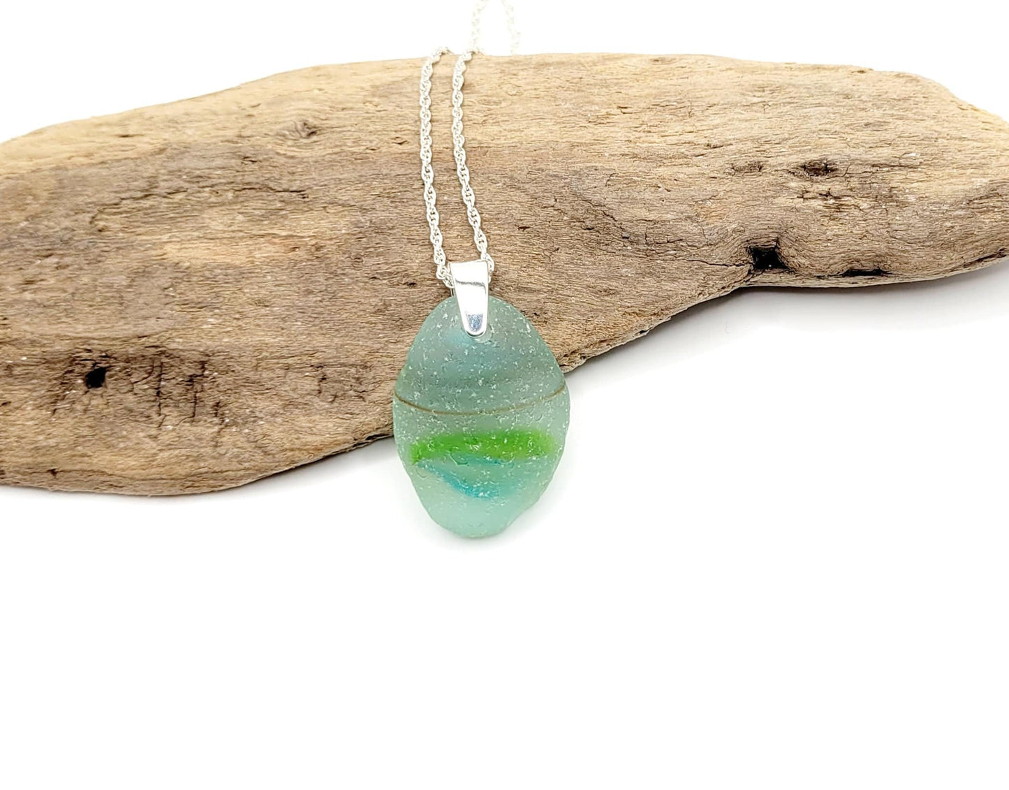 Genuine Sea Glass/Very Rare Art Glass Sea Glass/Sea Glass and Sterling Silver Necklace/Art Sea Glass Pendant/Genuine Sea Glass Jewelry/189