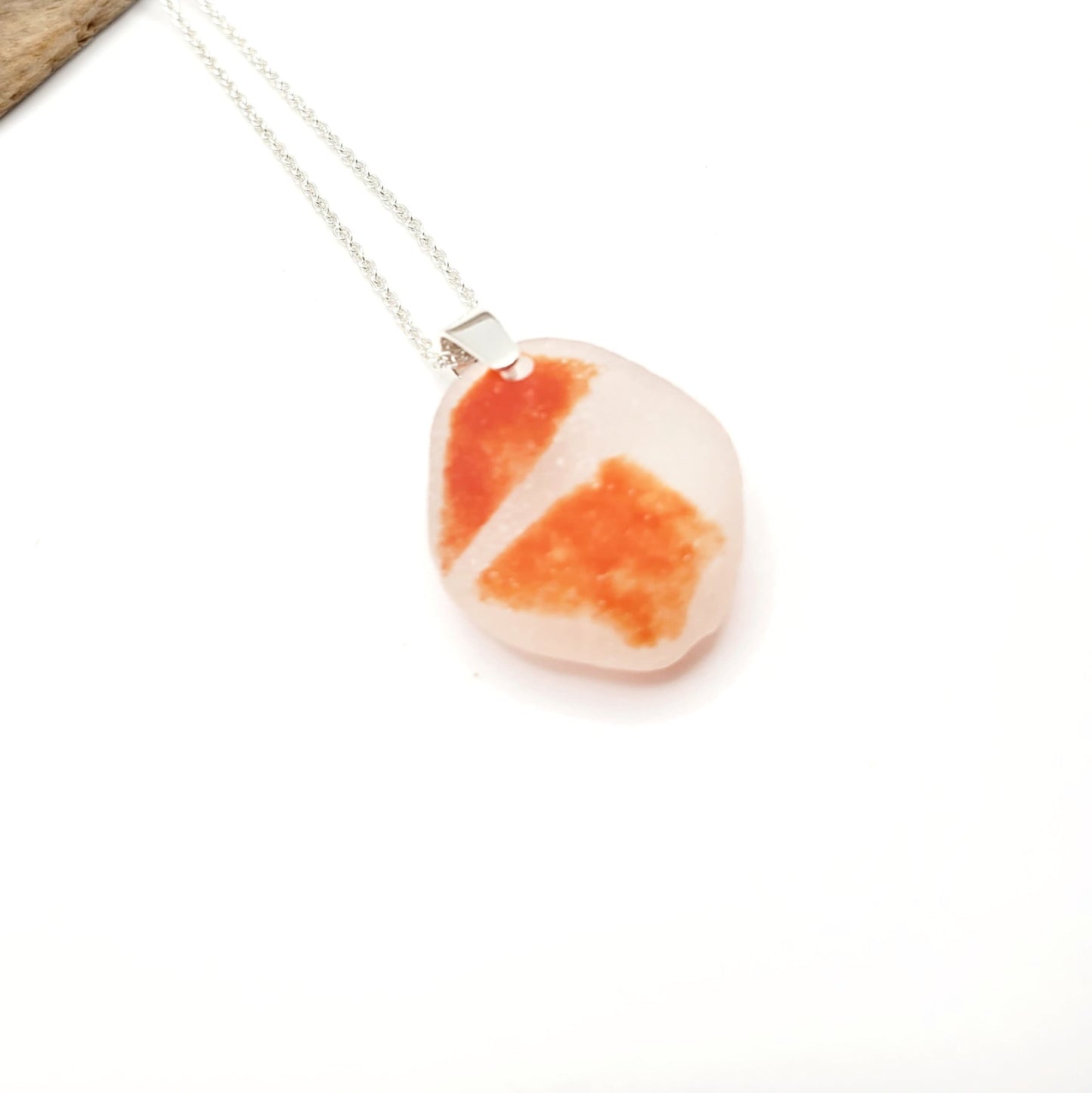 Genuine Sea Glass/Sea Glass and Sterling Silver Necklace/Art Glass/ Orange Flash Glass Pendant/Genuine Sea Glass Jewelry/192