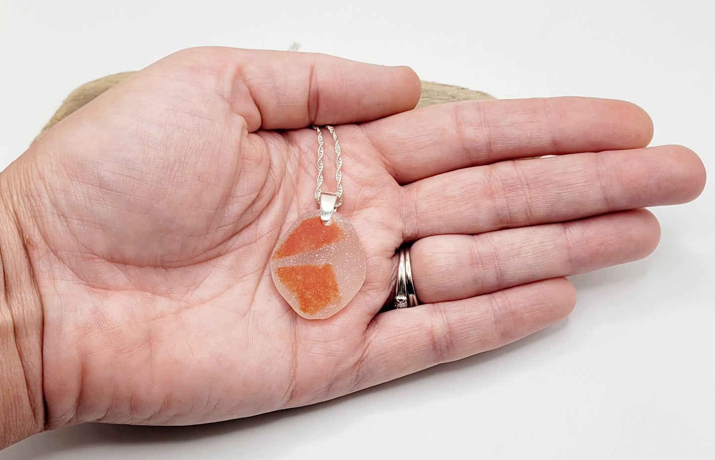 Genuine Sea Glass/Sea Glass and Sterling Silver Necklace/Art Glass/ Orange Flash Glass Pendant/Genuine Sea Glass Jewelry/192