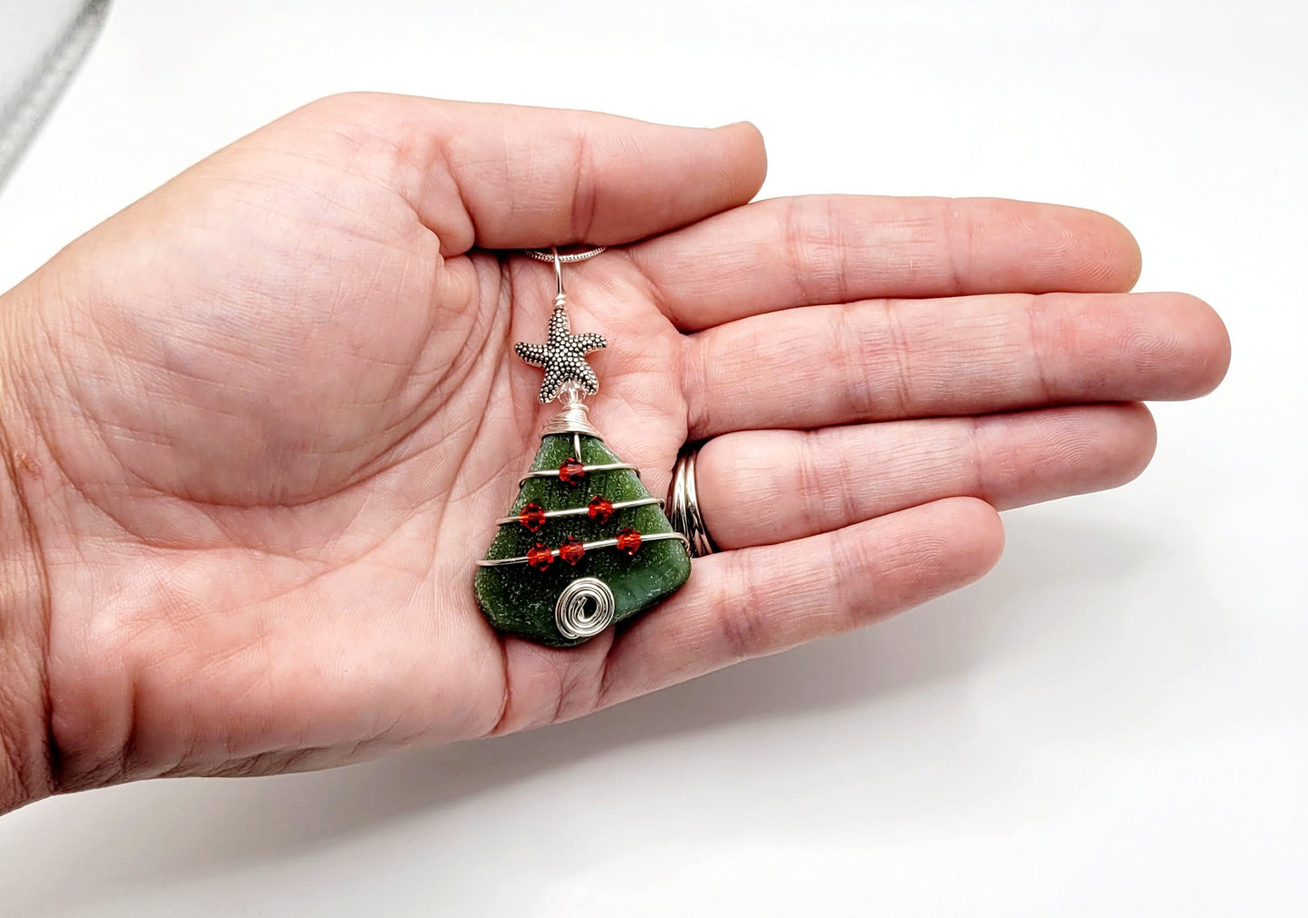 Genuine Sea Glass Christmas Tree Pendant/Sea Glass Christmas Tree Ornament/Coastal Ornament/Beach Decor/57