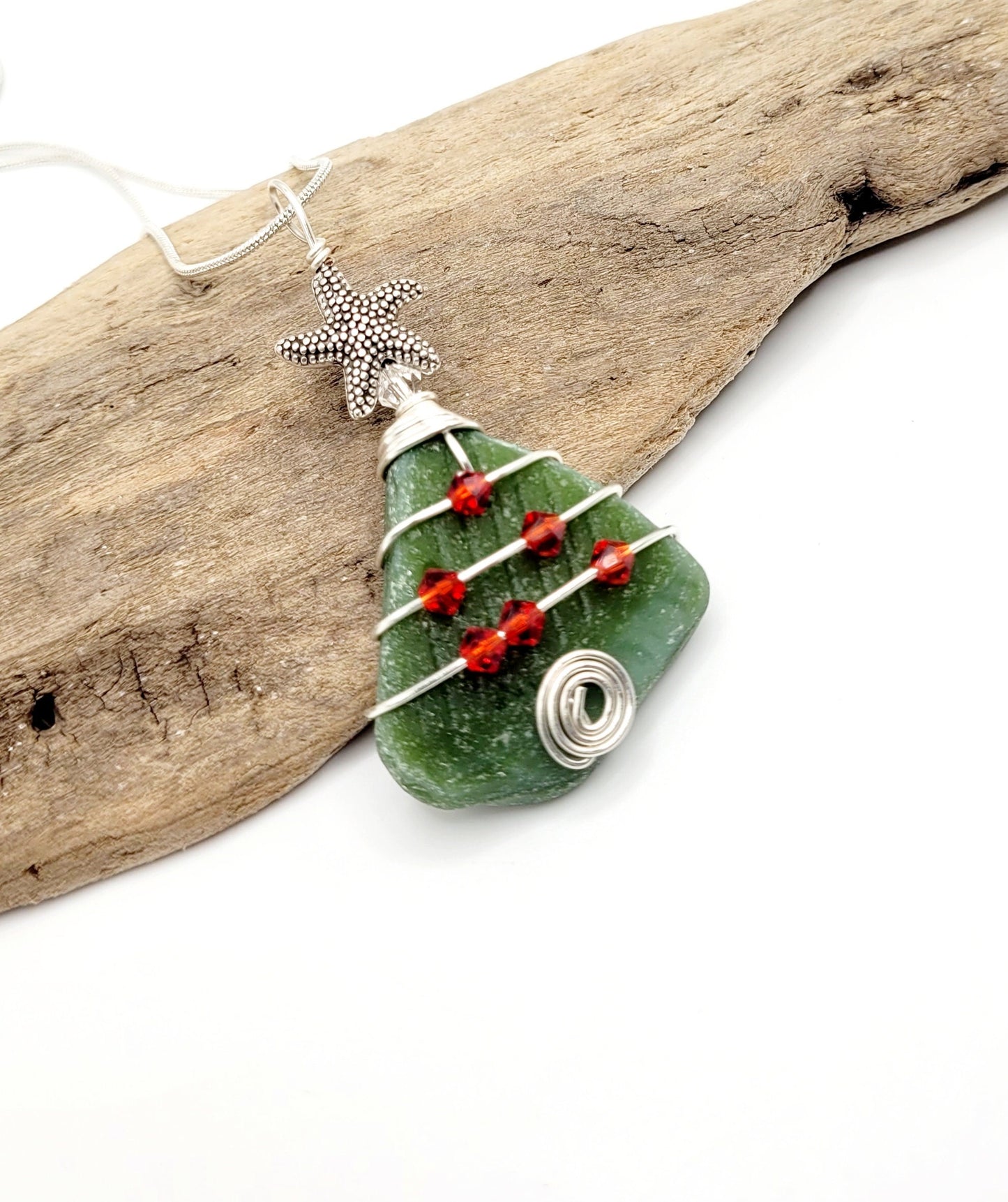 Genuine Sea Glass Christmas Tree Pendant/Sea Glass Christmas Tree Ornament/Coastal Ornament/Beach Decor/57