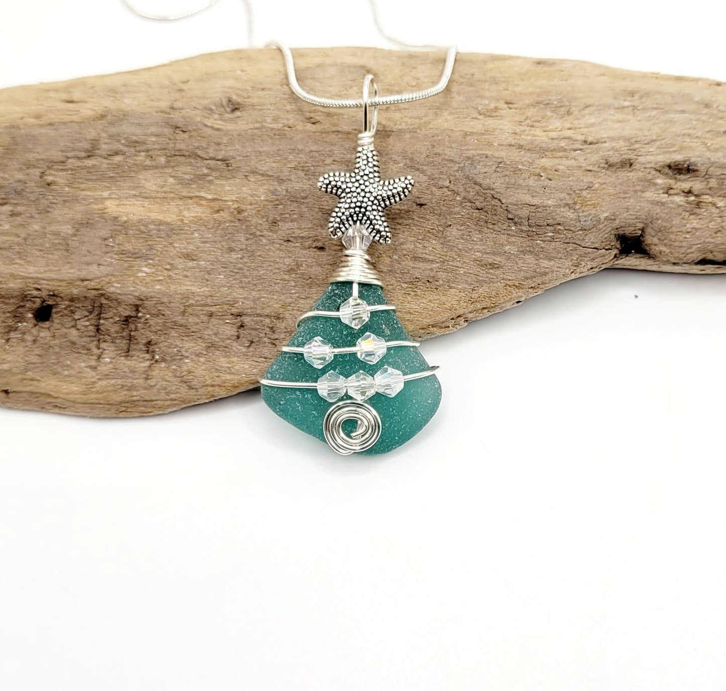 Genuine Sea Glass Christmas Tree Pendant/Sea Glass Christmas Tree Ornament/Coastal Ornament/Beach Decor/60