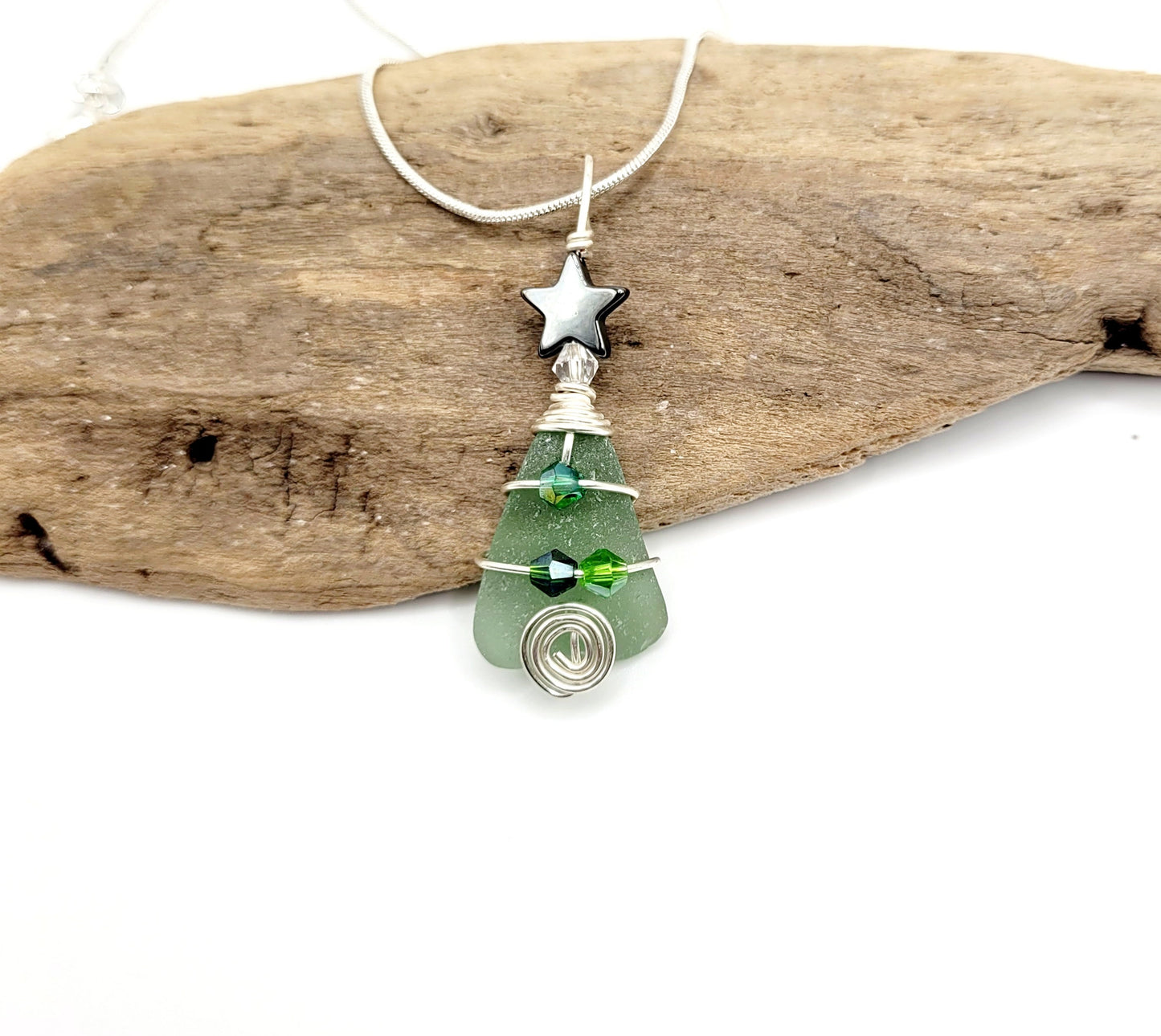 Genuine Sea Glass Christmas Tree Pendant/Sea Glass Christmas Tree Ornament/Coastal Ornament/Beach Decor/61