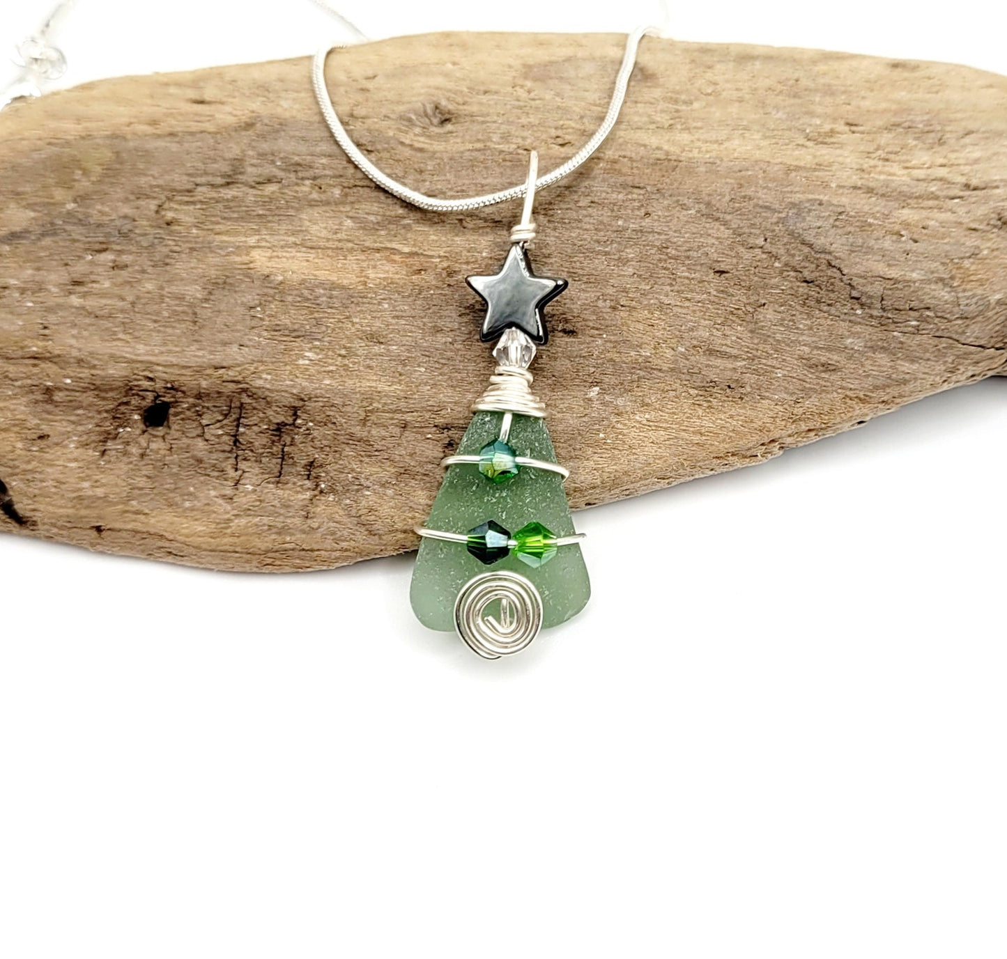 Genuine Sea Glass Christmas Tree Pendant/Sea Glass Christmas Tree Ornament/Coastal Ornament/Beach Decor/61