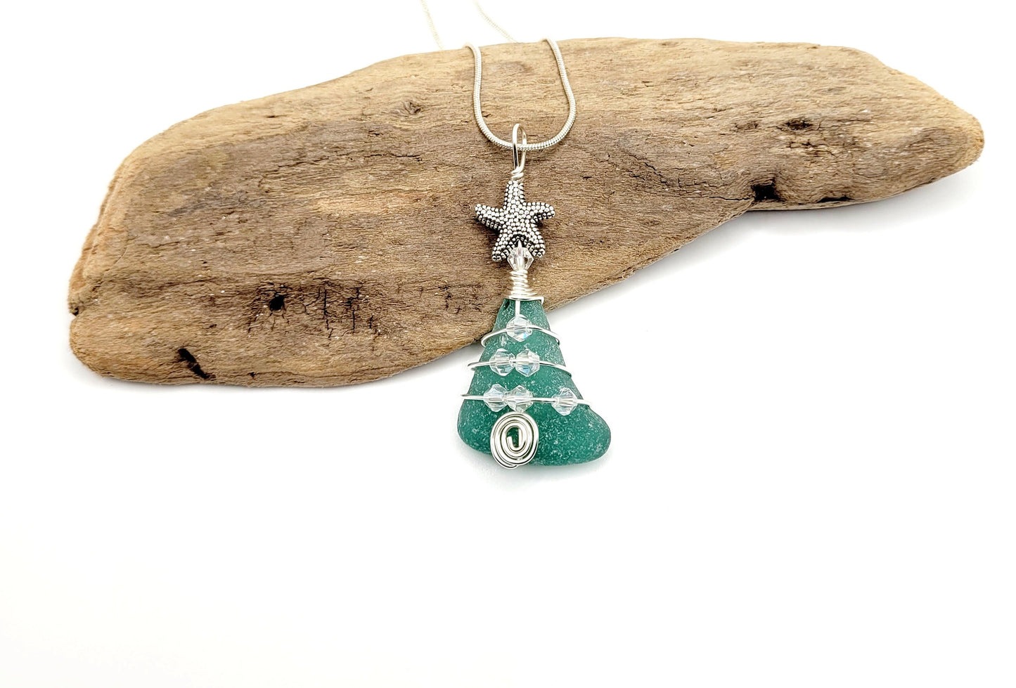 Genuine Sea Glass Christmas Tree Pendant/Sea Glass Christmas Tree Ornament/Coastal Ornament/Beach Decor/63