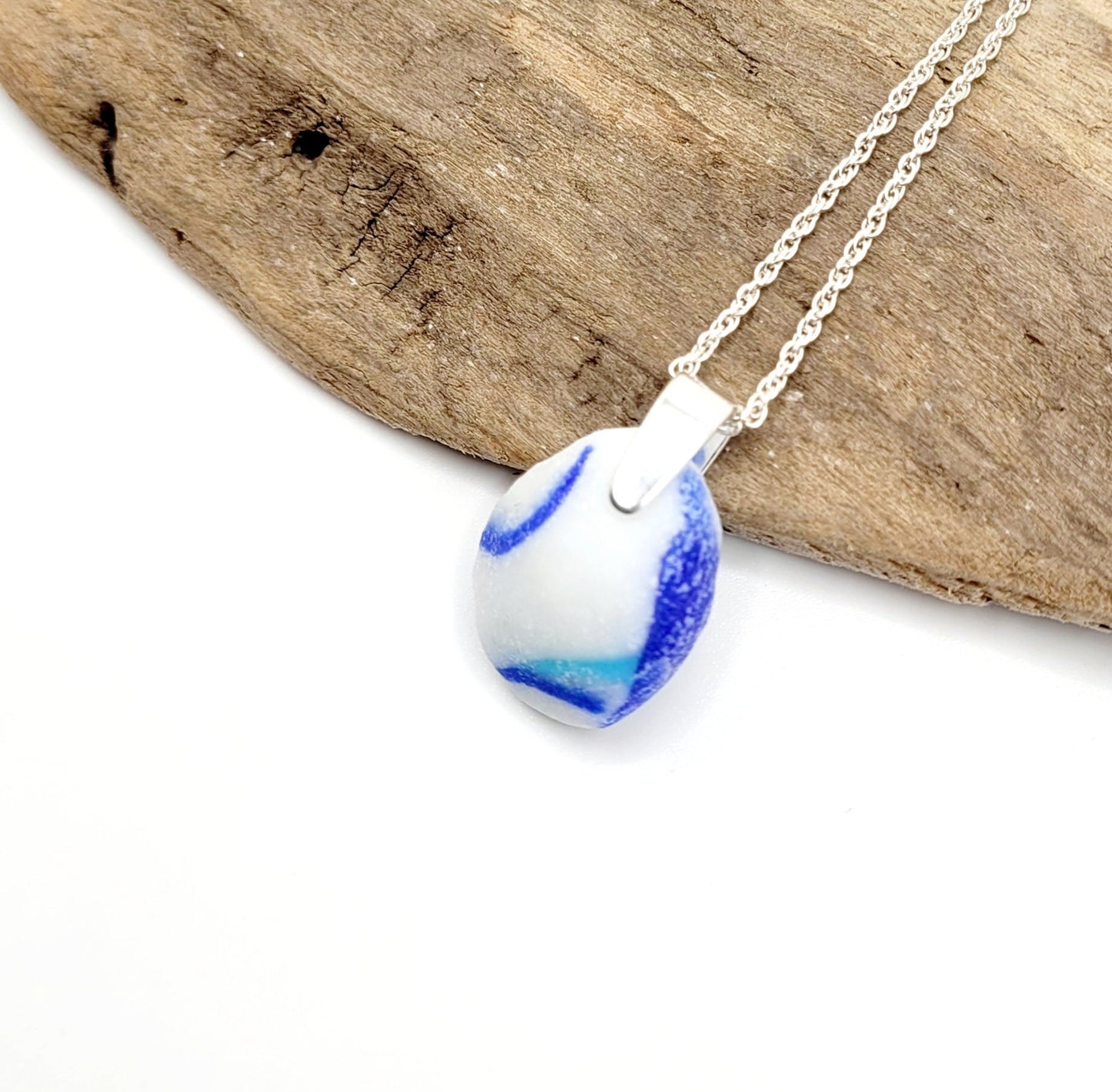 Genuine Sea Glass/Very Rare Art Glass Sea Glass/Sea Glass and Sterling Silver Necklace/Art Sea Glass Pendant/Genuine Sea Glass Jewelry/28