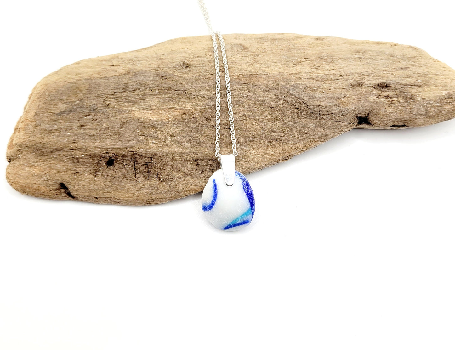 Genuine Sea Glass/Very Rare Art Glass Sea Glass/Sea Glass and Sterling Silver Necklace/Art Sea Glass Pendant/Genuine Sea Glass Jewelry/28