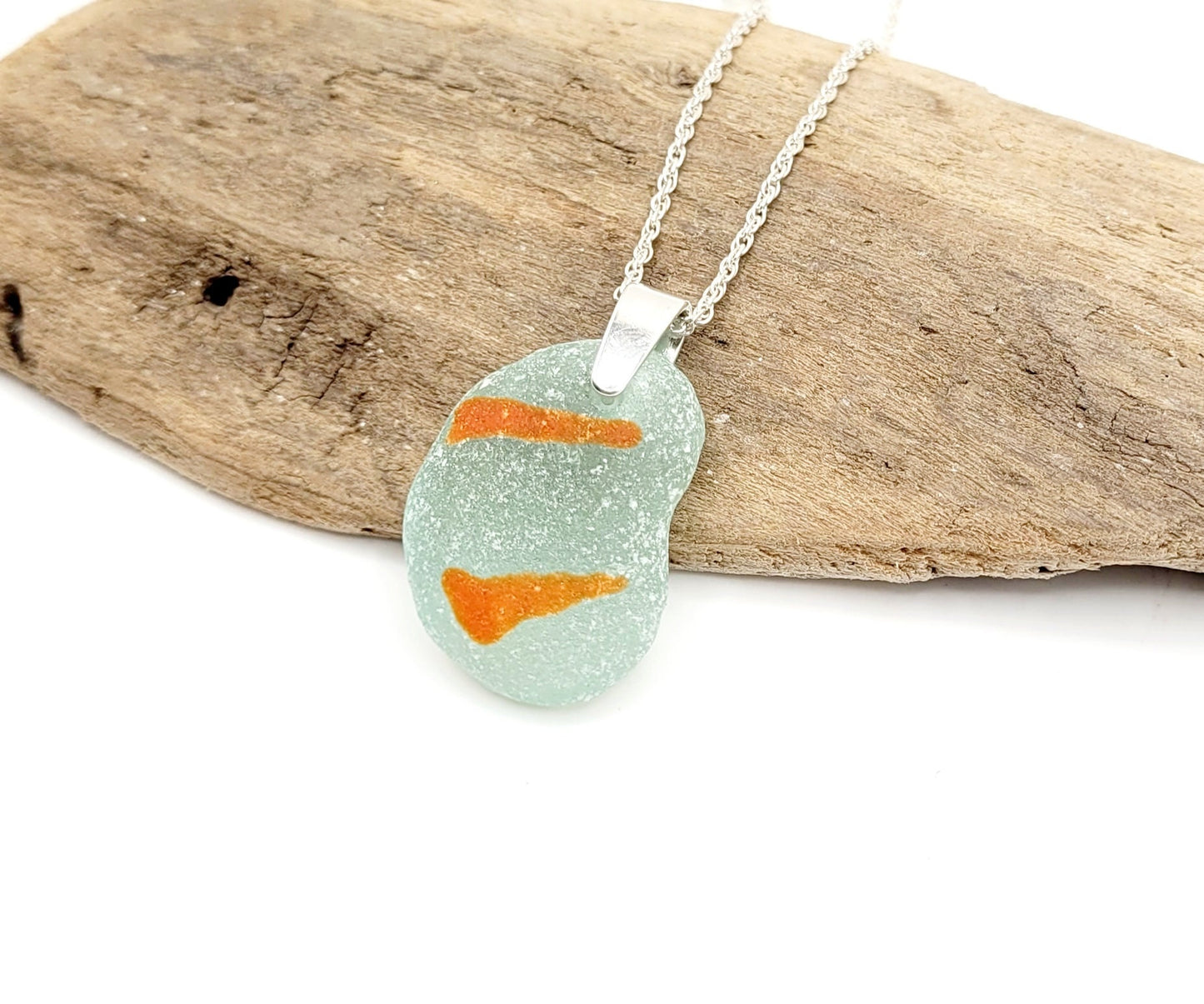 Genuine Sea Glass/Very Rare Art Glass Sea Glass/Sea Glass and Sterling Silver Necklace/Art Sea Glass Pendant/Genuine Sea Glass Jewelry/221