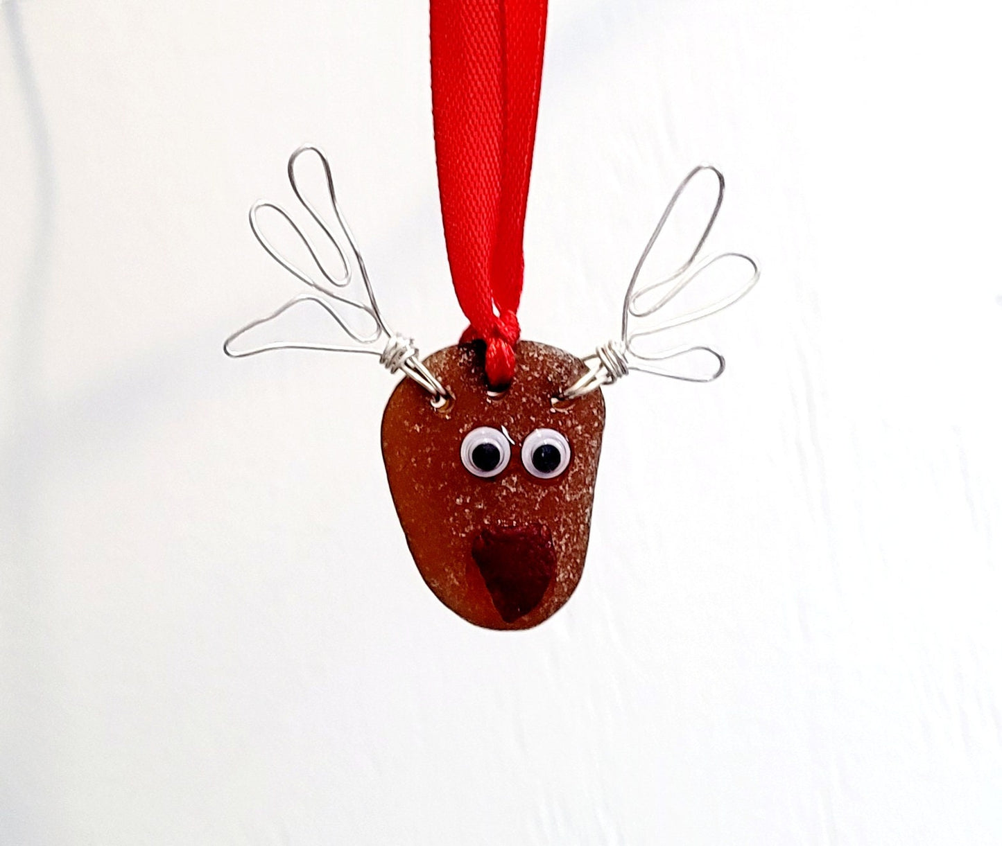 Genuine Sea Glass Rudolph Ornament/Reindeer Ornament/Christmas Decor/Unique Gift