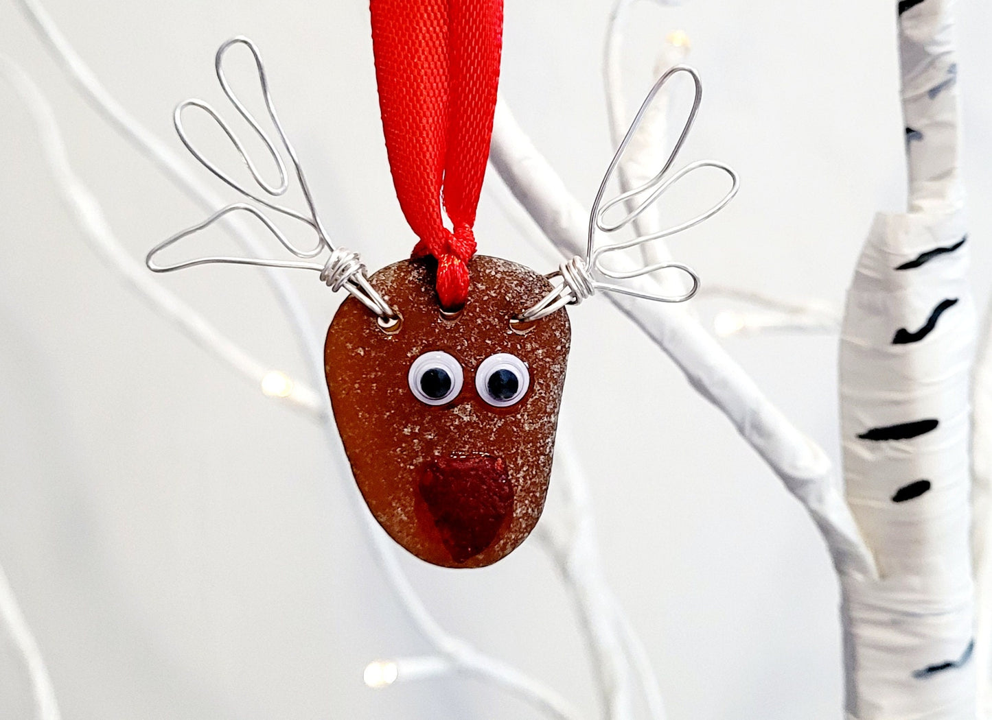 Genuine Sea Glass Rudolph Ornament/Reindeer Ornament/Christmas Decor/Unique Gift