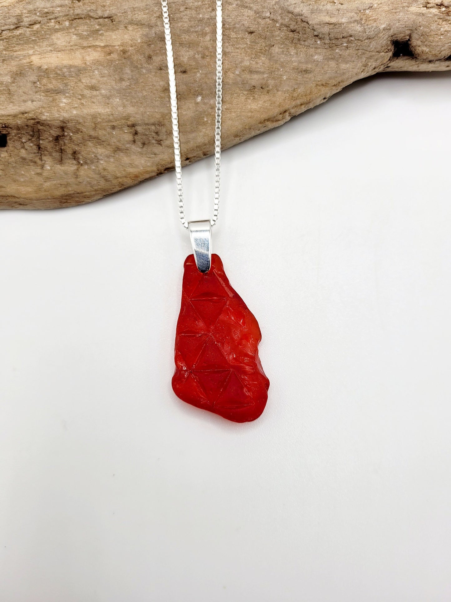 Genuine Sea Glass/Mother's Day Gift/Glass and Sterling Silver Necklace/Red Sea Glass Pendant/Genuine Sea Glass Jewelry/127