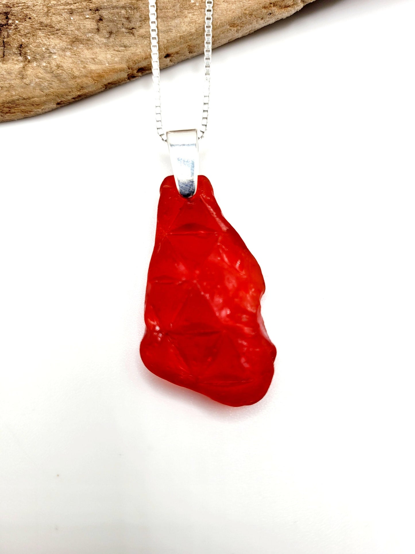 Genuine Sea Glass/Mother's Day Gift/Glass and Sterling Silver Necklace/Red Sea Glass Pendant/Genuine Sea Glass Jewelry/127