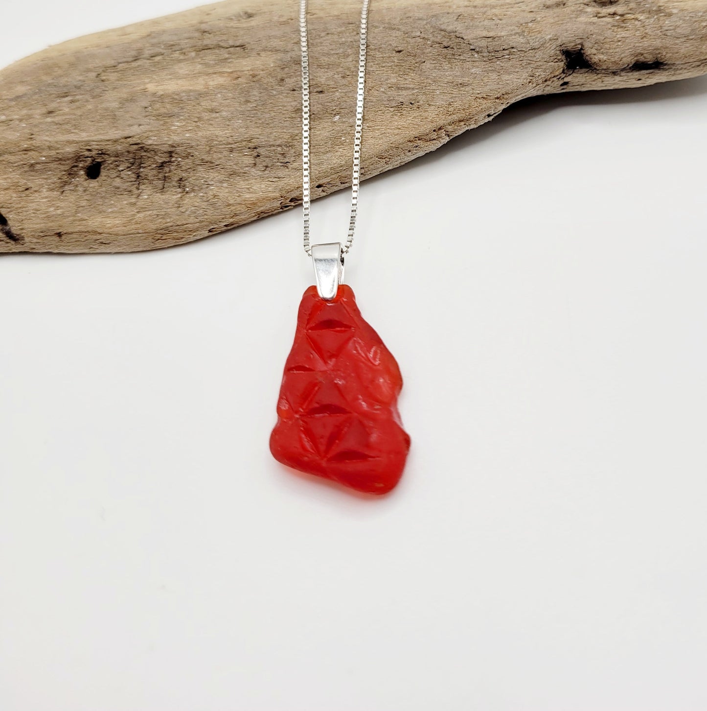 Genuine Sea Glass/Mother's Day Gift/Glass and Sterling Silver Necklace/Red Sea Glass Pendant/Genuine Sea Glass Jewelry/127