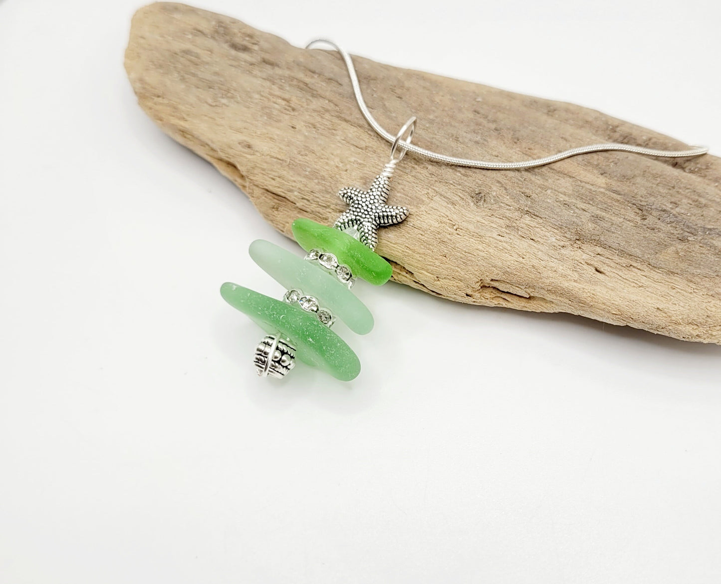 Genuine Sea Glass/Sea Glass Jewelry/Sea Glass Christmas Tree/Christmas Tree Pendant and Earrings/Holiday Jewelry/Christmas Necklace/178