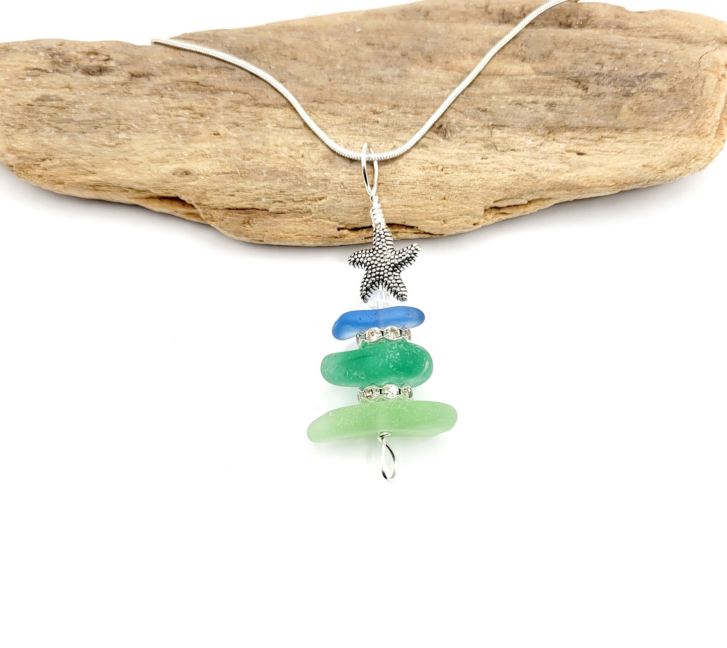 Genuine Sea Glass/Sea Glass Jewelry/Sea Glass Christmas Tree/Christmas Tree Pendant and Earrings/Holiday Jewelry/Christmas Necklace/174