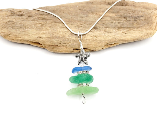 Genuine Sea Glass/Sea Glass Jewelry/Sea Glass Christmas Tree/Christmas Tree Pendant and Earrings/Holiday Jewelry/Christmas Necklace/174