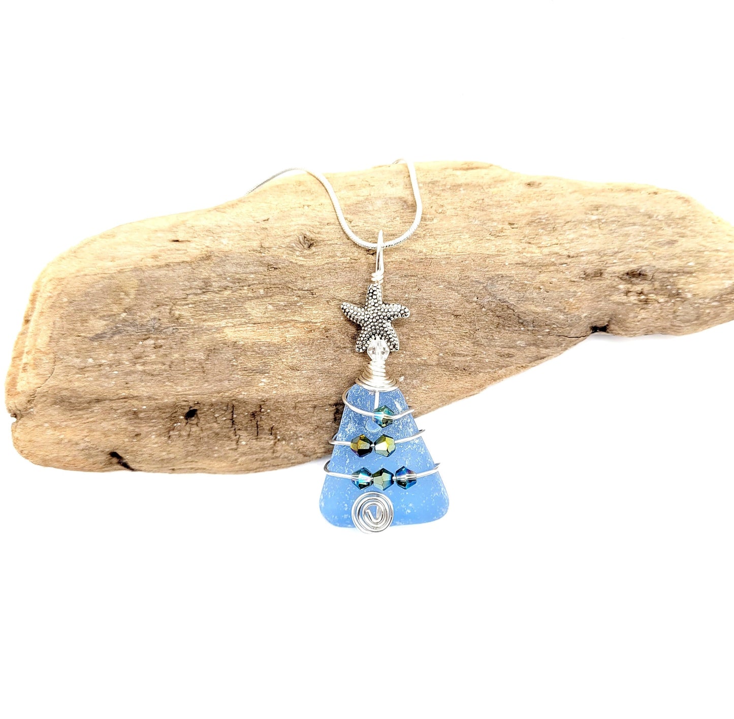 Genuine Sea Glass Christmas Tree Pendant/Sea Glass Christmas Tree Ornament/Coastal Ornament/Beach Decor/14d