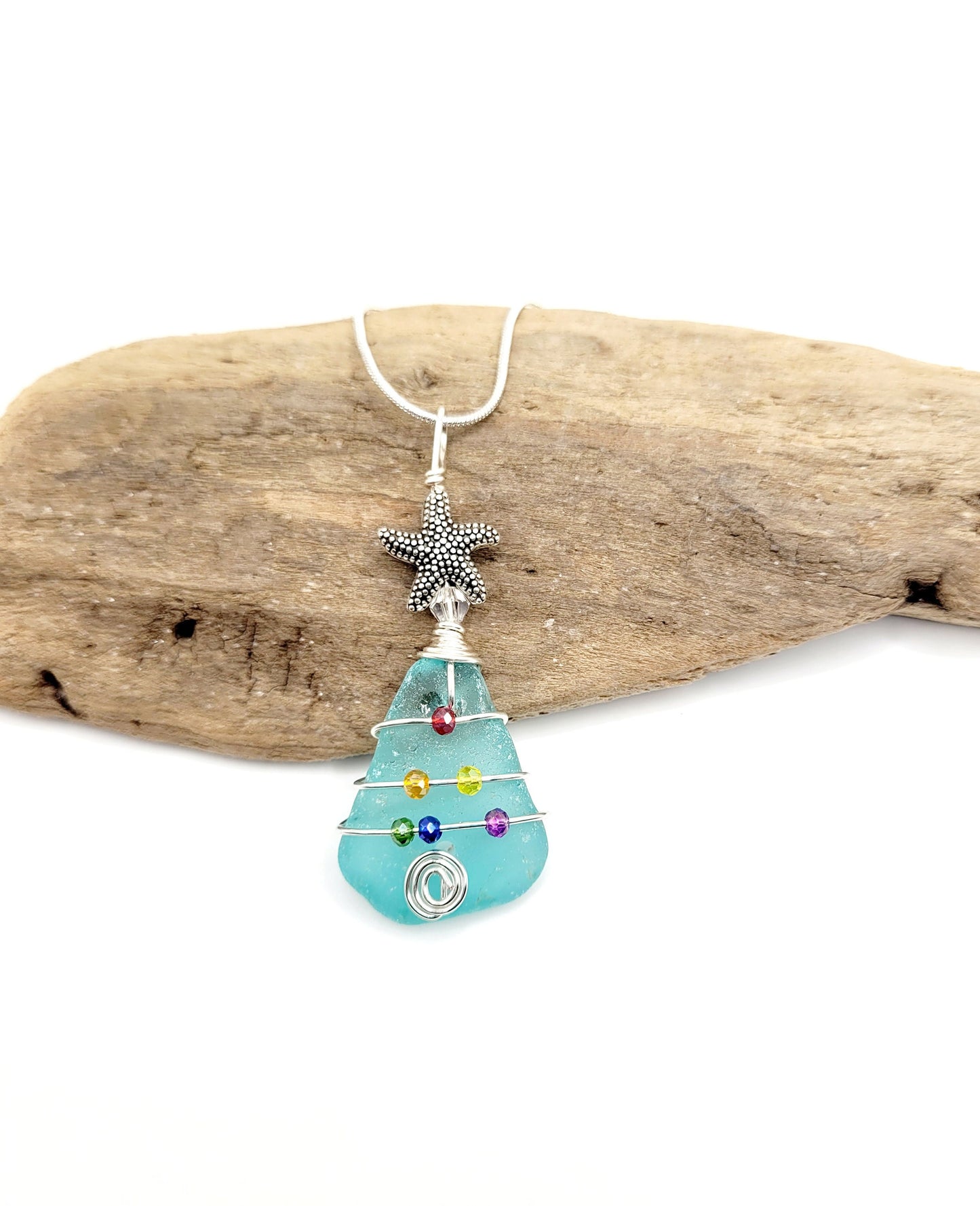 Genuine Sea Glass Christmas Tree Pendant/Sea Glass Christmas Tree Ornament/Coastal Ornament/Beach Decor/34d