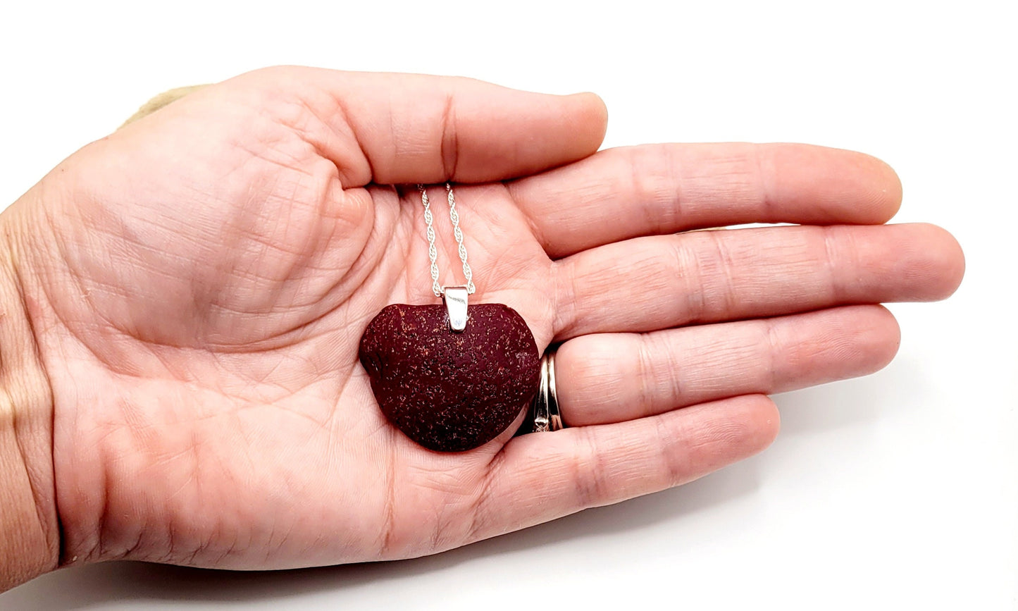 Genuine Sea Glass/ Rare Dark Red Milk Sea Glass Heart/Sea Glass/Sea Glass Necklace/Valentine's Day Gift/Glass Pendant/Coastal Jewelry/214