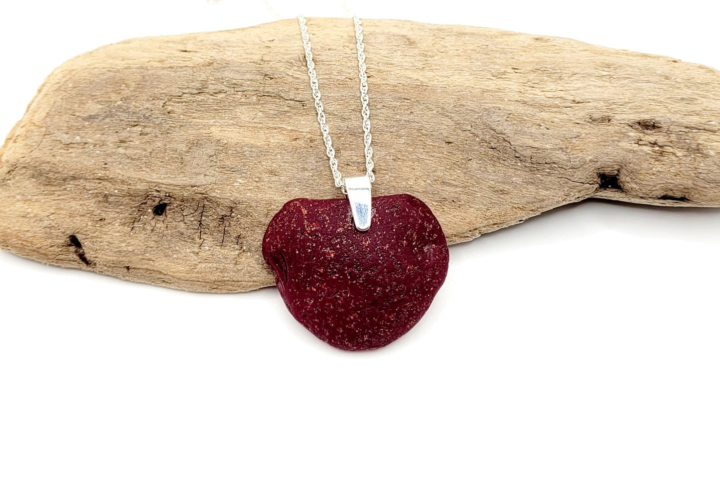 Genuine Sea Glass/ Rare Dark Red Milk Sea Glass Heart/Sea Glass/Sea Glass Necklace/Valentine's Day Gift/Glass Pendant/Coastal Jewelry/214