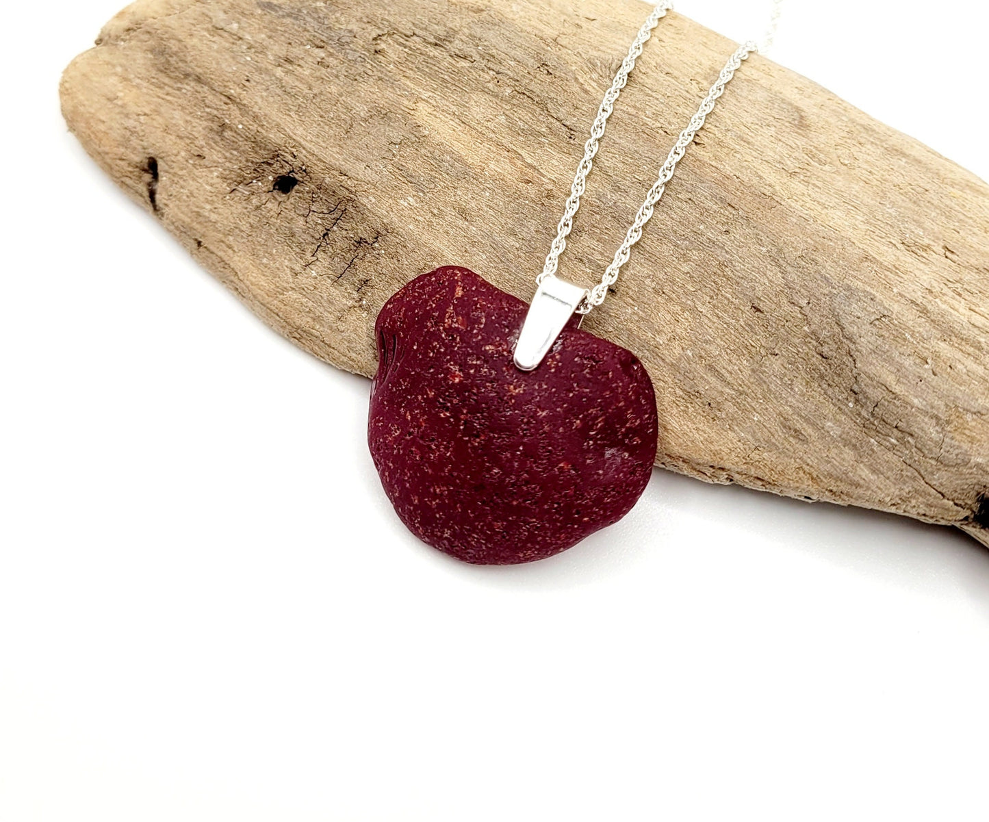 Genuine Sea Glass/ Rare Dark Red Milk Sea Glass Heart/Sea Glass/Sea Glass Necklace/Valentine's Day Gift/Glass Pendant/Coastal Jewelry/214