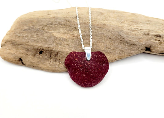 Genuine Sea Glass/ Rare Dark Red Milk Sea Glass Heart/Sea Glass/Sea Glass Necklace/Valentine's Day Gift/Glass Pendant/Coastal Jewelry/214