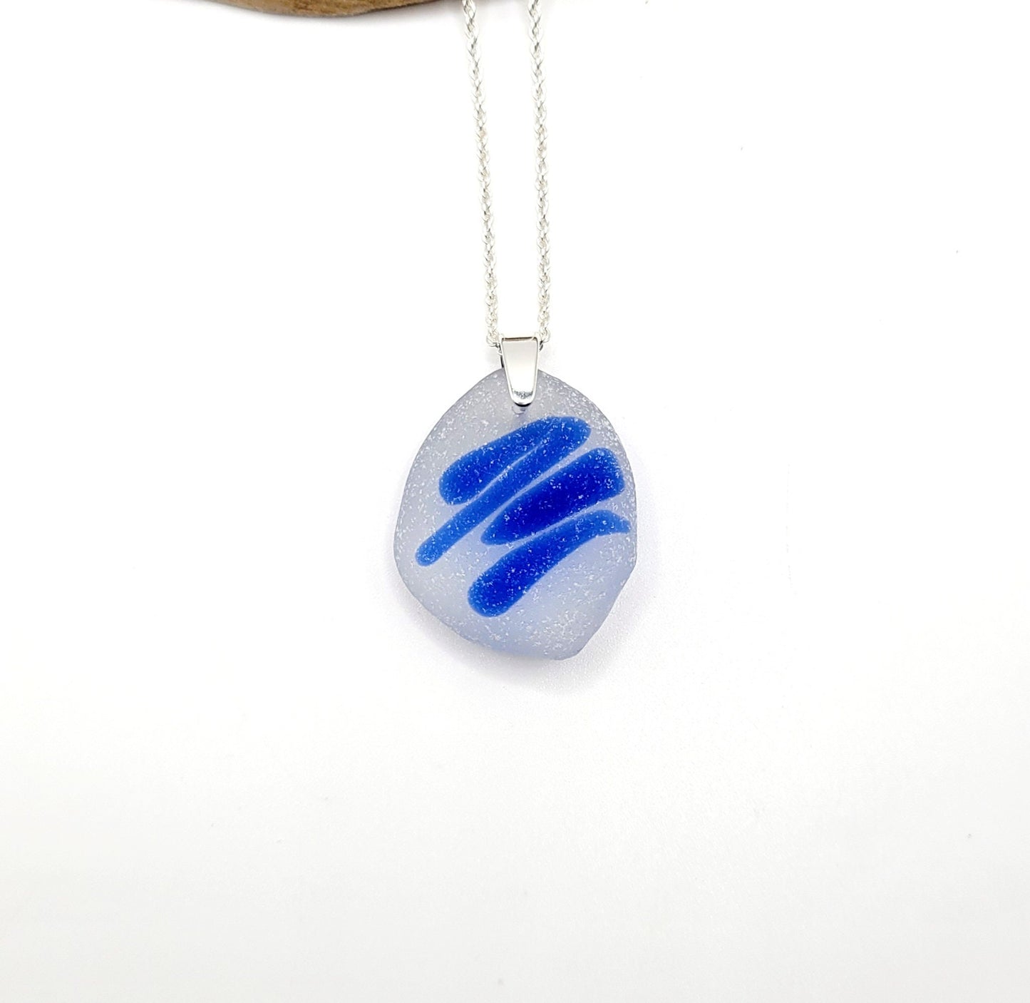 Genuine Art Sea Glass/Sea Glass and Sterling Silver Necklace/Art Glass/ Cornflower Blue Sea Glass Pendant/Genuine Sea Glass Jewelry/213