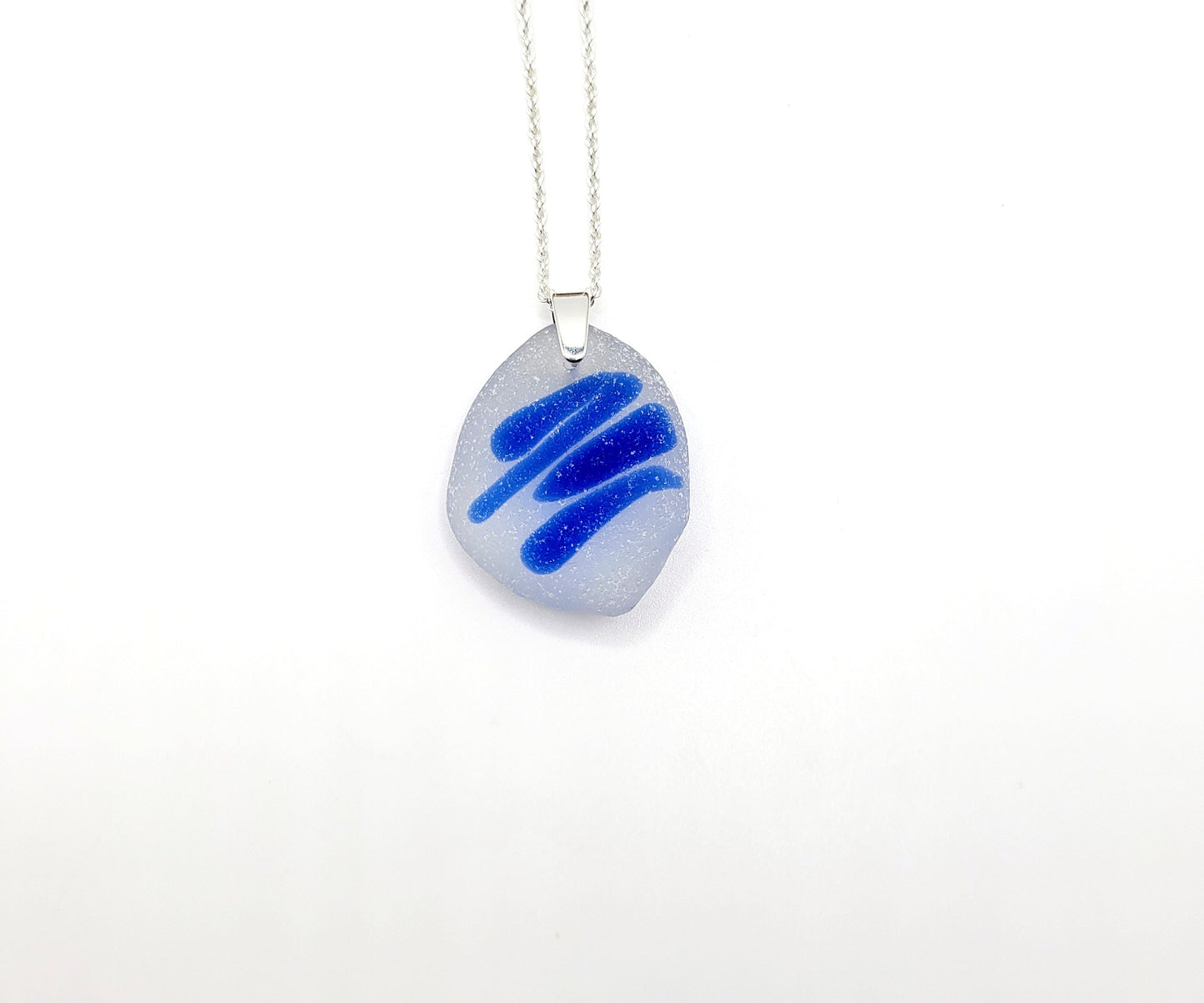 Genuine Art Sea Glass/Sea Glass and Sterling Silver Necklace/Art Glass/ Cornflower Blue Sea Glass Pendant/Genuine Sea Glass Jewelry/213