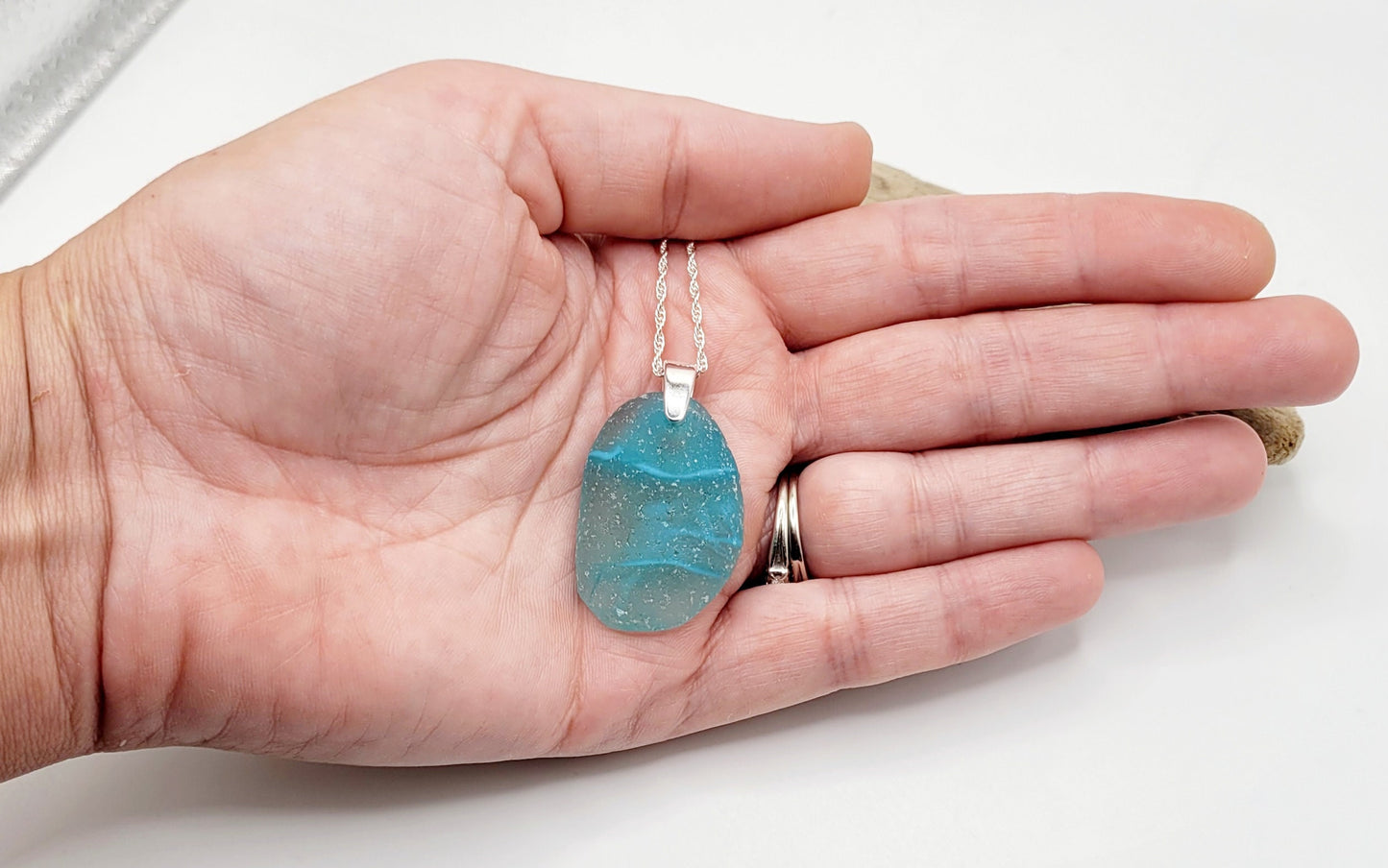 Genuine Art Sea Glass/Sea Glass and Sterling Silver Necklace/Art Glass/ Cornflower Blue Sea Glass Pendant/Genuine Sea Glass Jewelry/212