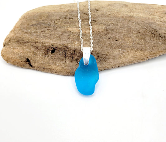 Rare Turquoise Genuine Sea Glass/Sea Glass and Sterling Silver Necklace/Turquoise Glass Sea Glass Pendant/Genuine Sea Glass Jewelry/207