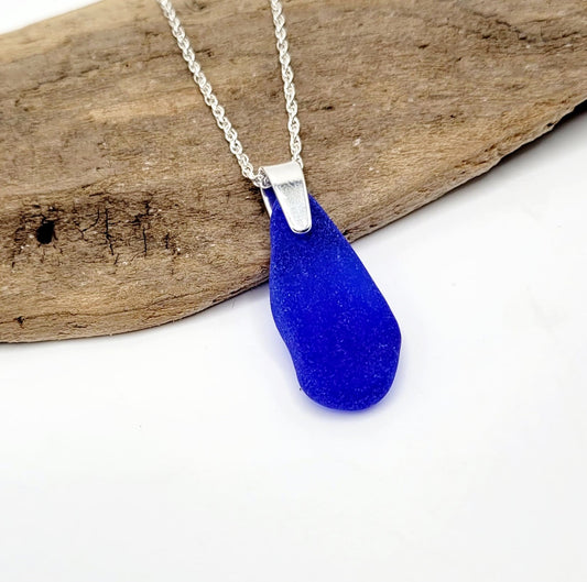 Rare Cobalt Blue Genuine Sea Glass/Sea Glass and Sterling Silver Necklace/Cobalt Glass Sea Glass Pendant/Genuine Sea Glass Jewelry/205