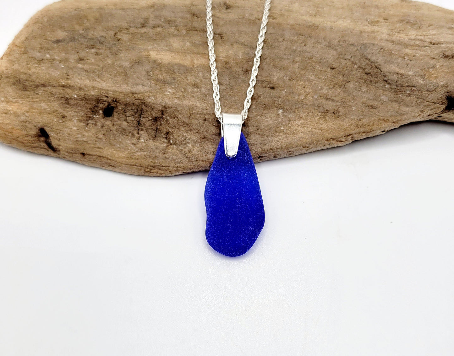 Rare Cobalt Blue Genuine Sea Glass/Sea Glass and Sterling Silver Necklace/Cobalt Glass Sea Glass Pendant/Genuine Sea Glass Jewelry/205