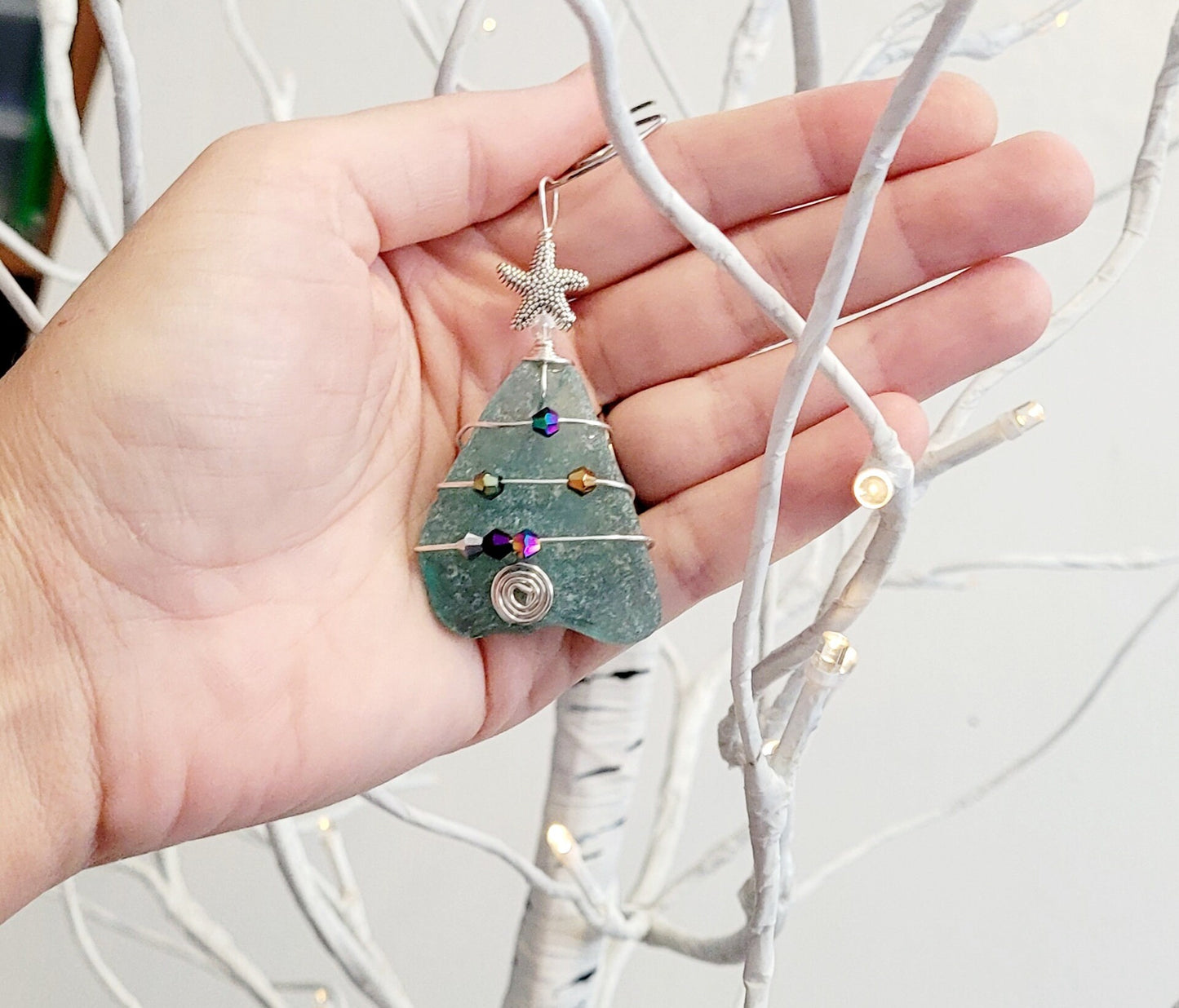 Genuine Sea Glass Christmas Tree Pendant/Sea Glass Christmas Tree Ornament/Coastal Ornament/Beach Decor/76