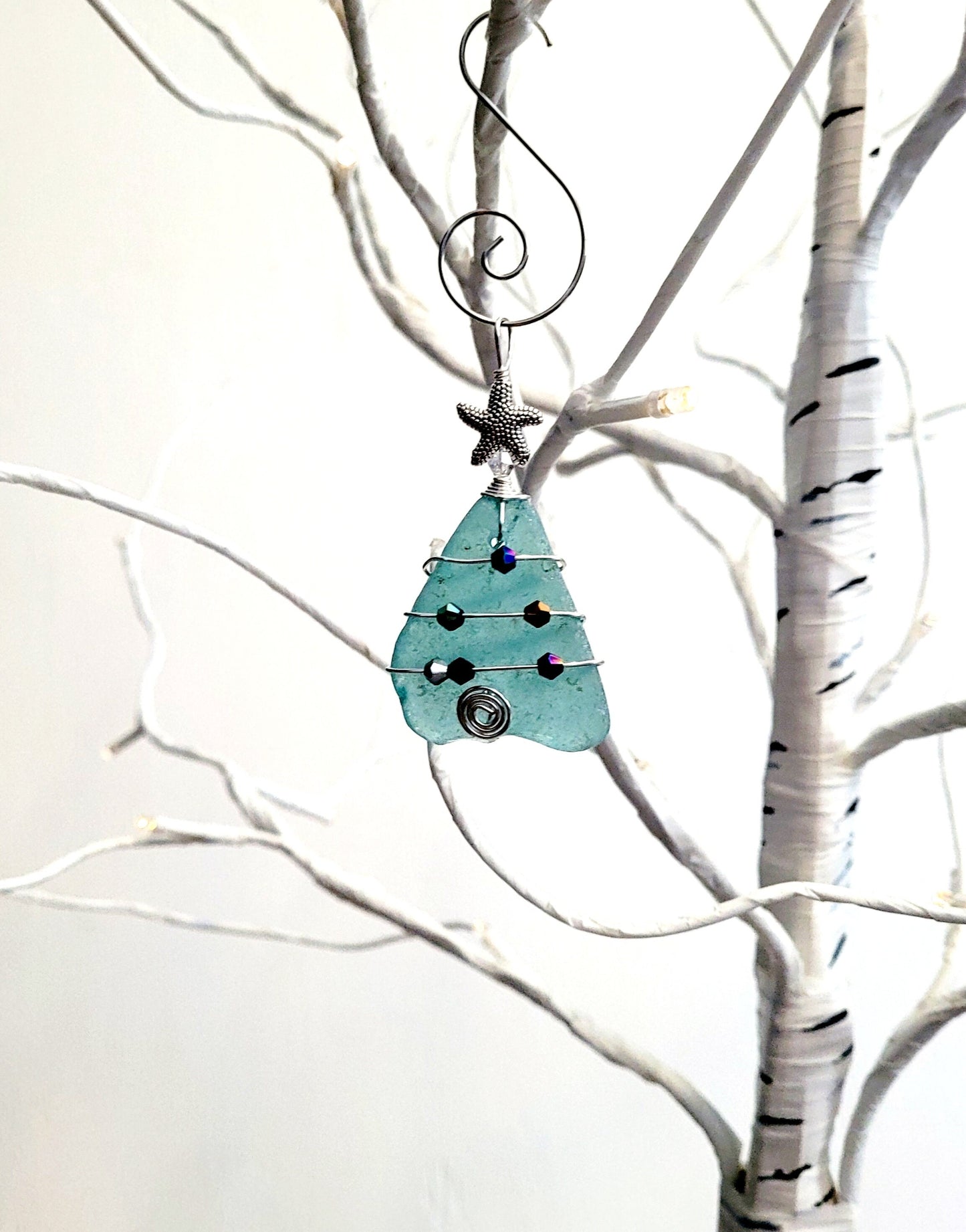 Genuine Sea Glass Christmas Tree Pendant/Sea Glass Christmas Tree Ornament/Coastal Ornament/Beach Decor/76