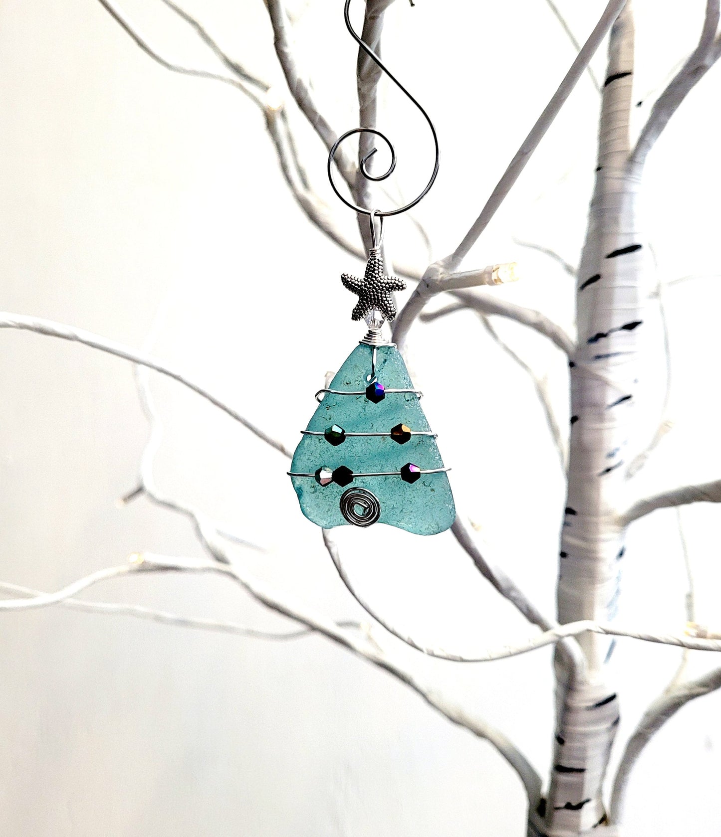 Genuine Sea Glass Christmas Tree Pendant/Sea Glass Christmas Tree Ornament/Coastal Ornament/Beach Decor/76