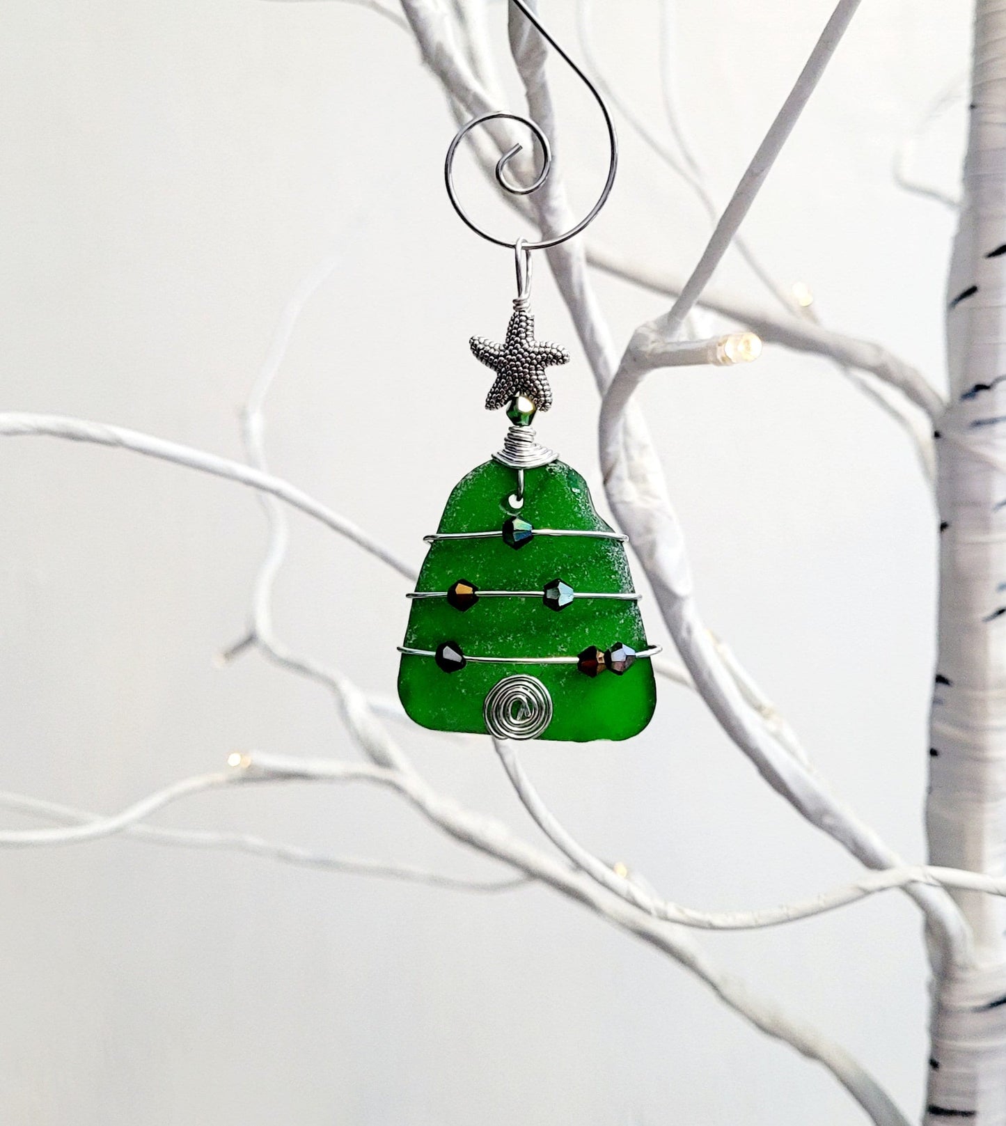 Genuine Sea Glass Christmas Tree Pendant/Sea Glass Christmas Tree Ornament/Coastal Ornament/Beach Decor/75