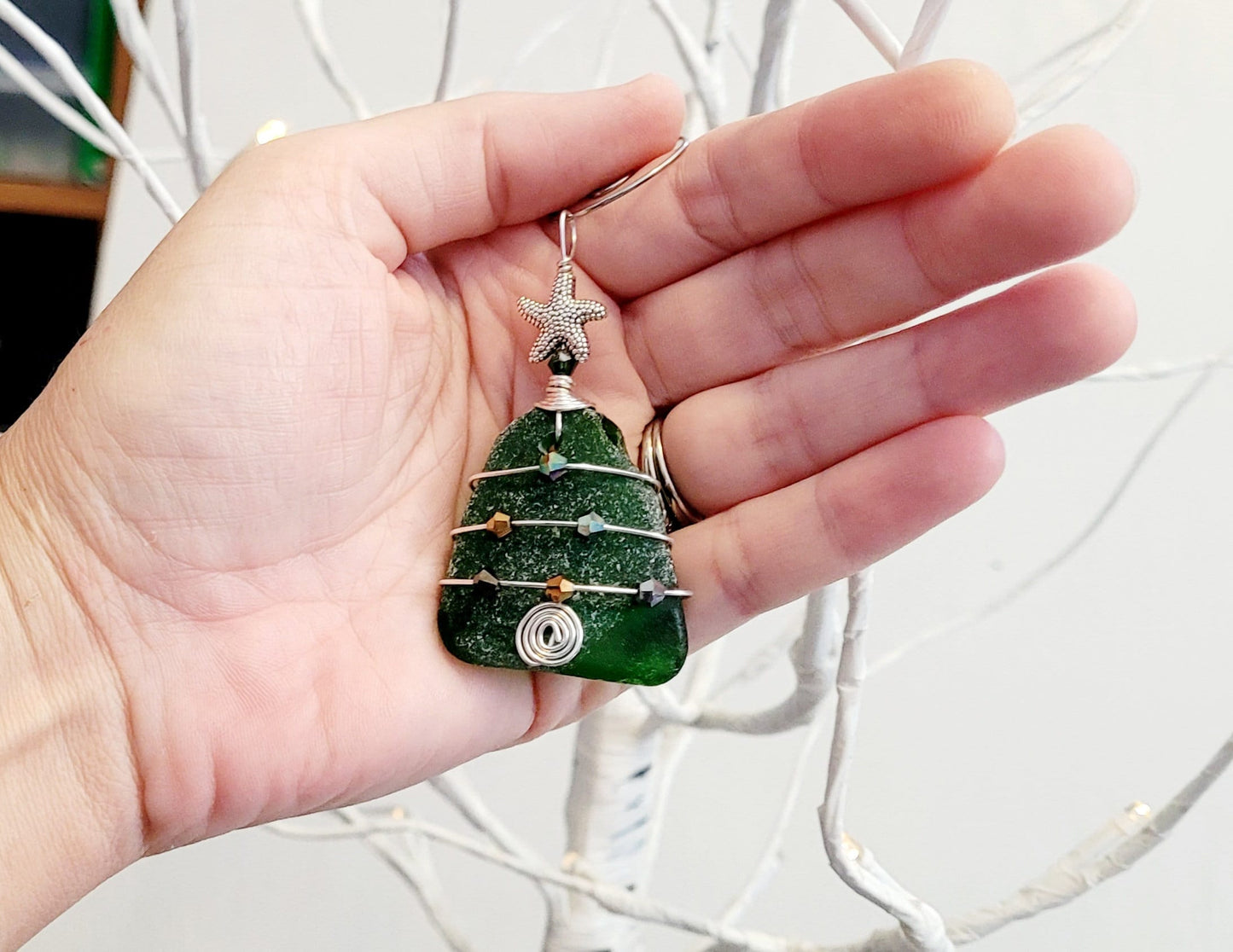 Genuine Sea Glass Christmas Tree Pendant/Sea Glass Christmas Tree Ornament/Coastal Ornament/Beach Decor/75