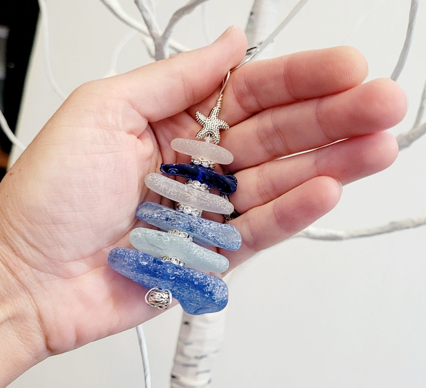 Sea Glass Christmas Tree Ornament/Sea Glass Pine Tree Ornament/Genuine Sea Glass Tree Ornament/297