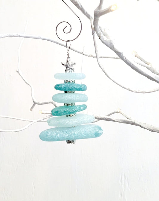 Sea Glass Christmas Tree Ornament/Sea Glass Pine Tree Ornament/Genuine Sea Glass Tree Ornament/296