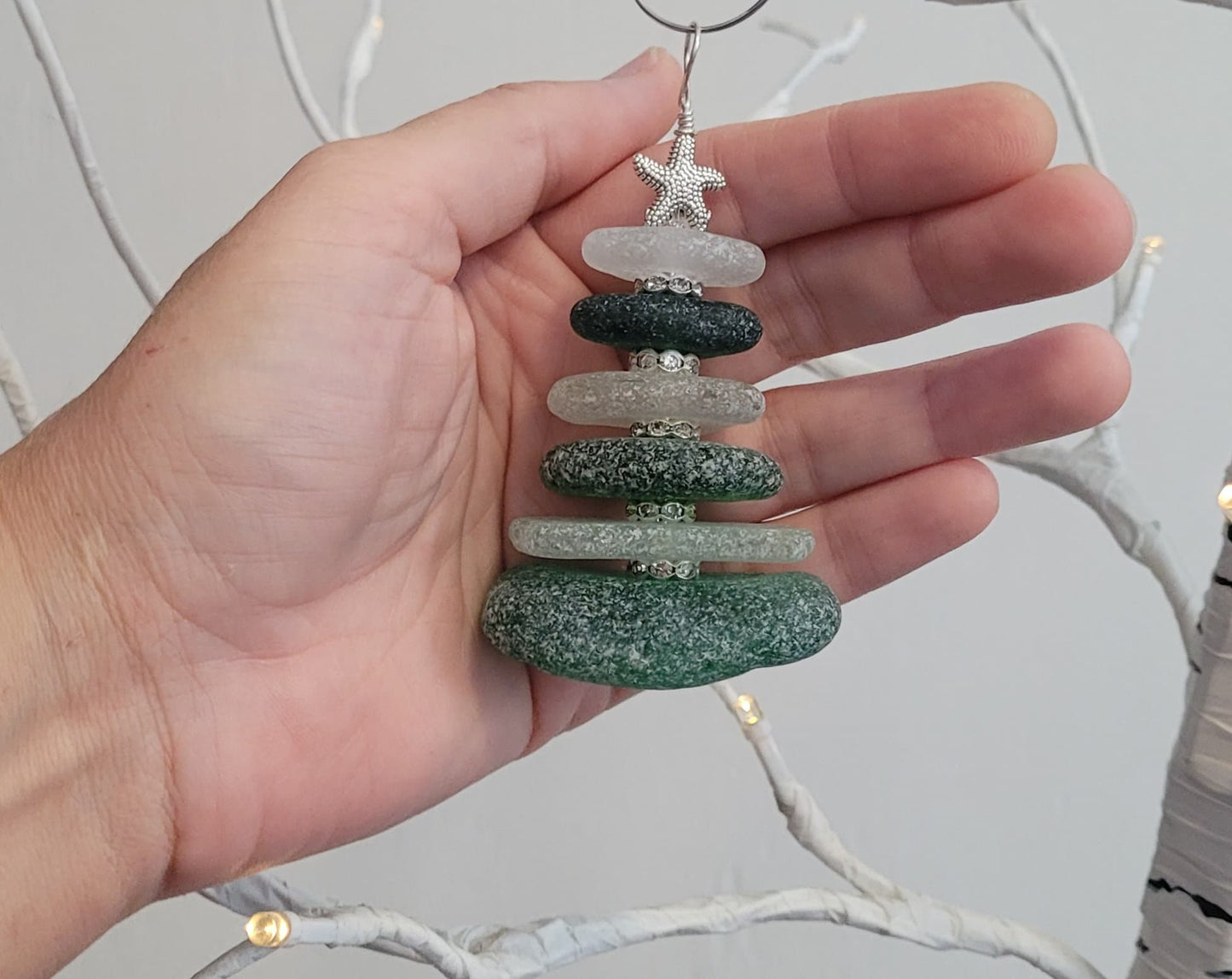 Sea Glass Christmas Tree Ornament/Sea Glass Pine Tree Ornament/Genuine Sea Glass Tree Ornament/294