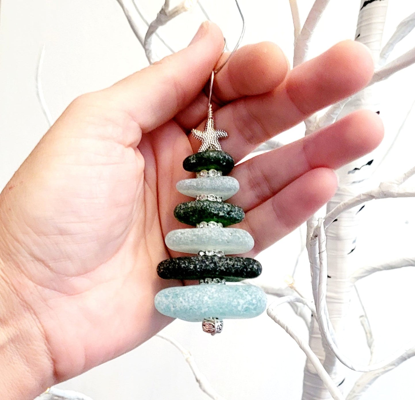 Sea Glass Christmas Tree Ornament/Sea Glass Pine Tree Ornament/Genuine Sea Glass Tree Ornament/293