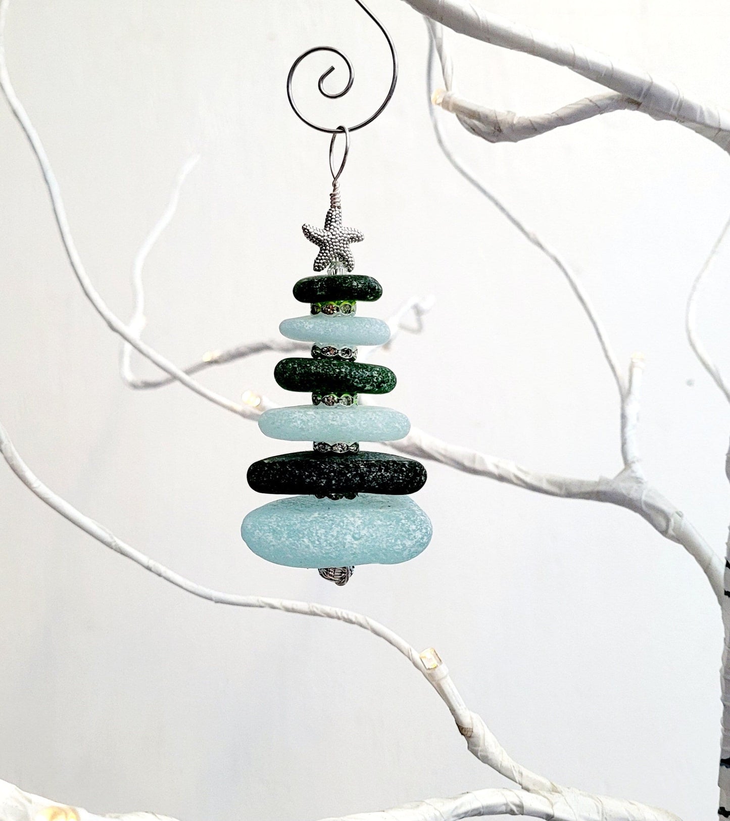 Sea Glass Christmas Tree Ornament/Sea Glass Pine Tree Ornament/Genuine Sea Glass Tree Ornament/293