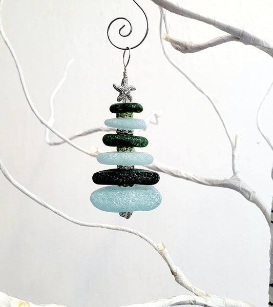 Sea Glass Christmas Tree Ornament/Sea Glass Pine Tree Ornament/Genuine Sea Glass Tree Ornament/293