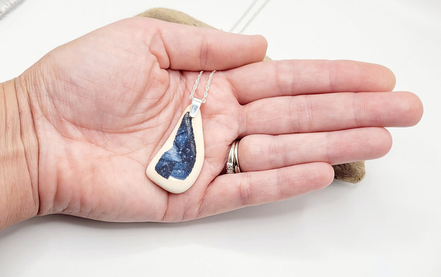 Genuine Sea Pottery Pendant Beach Ceramic Necklace Beach Ceramic Charm Unique Gift Blue Sea Pottery Sea Pottery Necklace/223