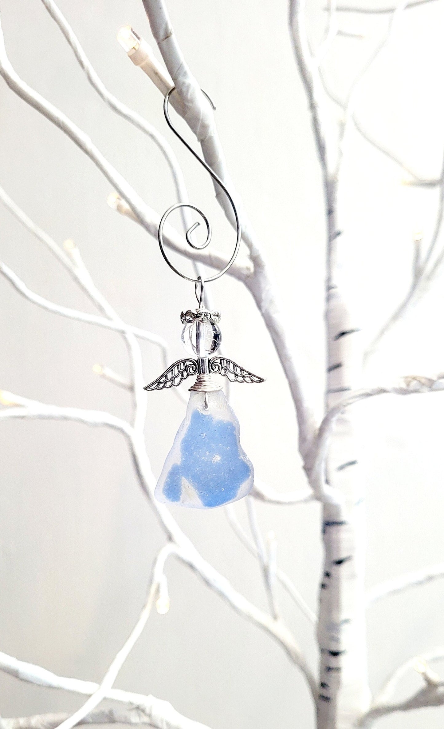 Genuine Sea Glass Angel Sun Catcher/Angel Car Charm/Angel Pendant/Angel Ornament/Get Well Gift/Religious Gift/Gift for Her/Birthday Gift/130