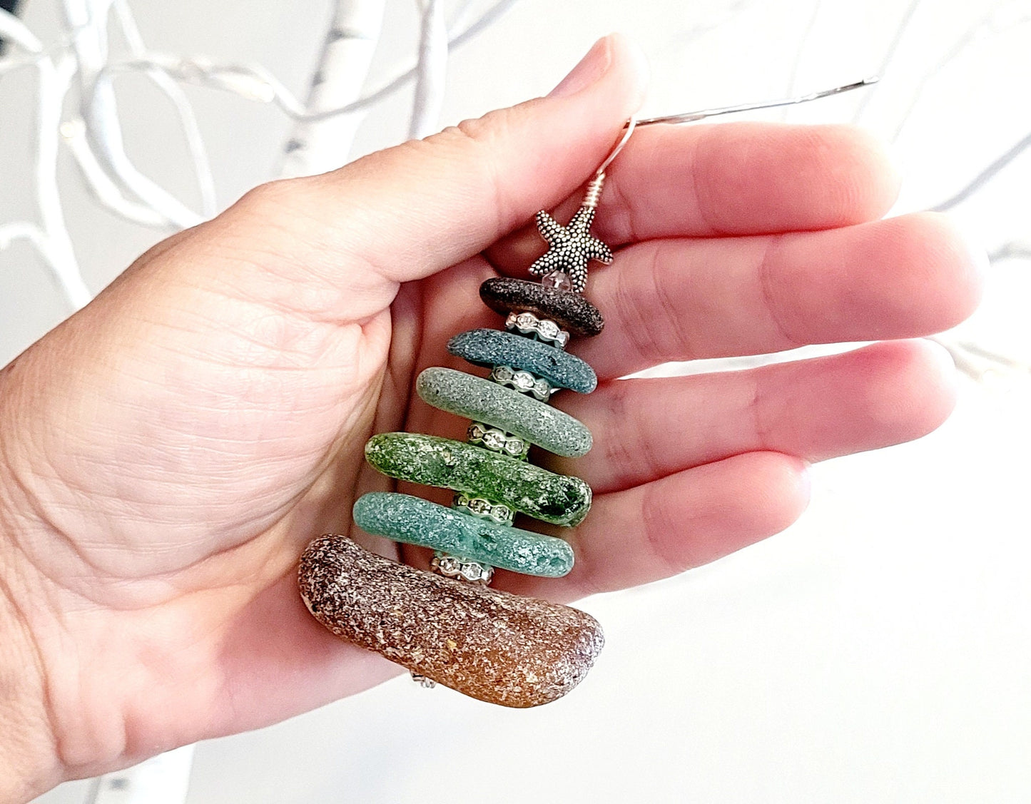 Sea Glass Christmas Tree Ornament/Sea Glass Pine Tree Ornament/Genuine Sea Glass Tree Ornament/277