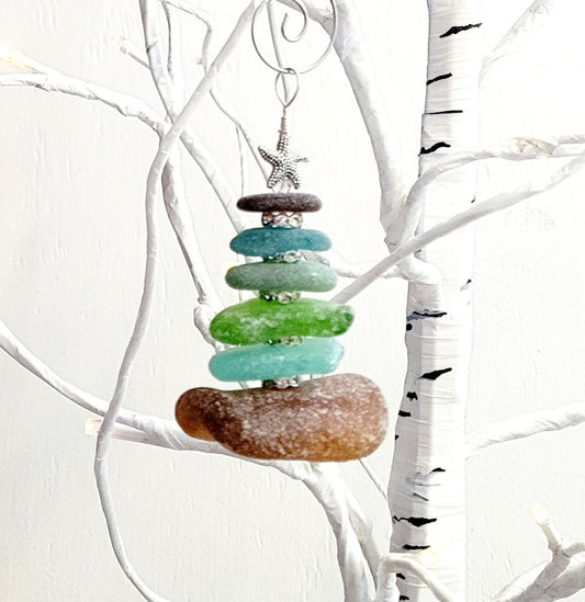 Sea Glass Christmas Tree Ornament/Sea Glass Pine Tree Ornament/Genuine Sea Glass Tree Ornament/277