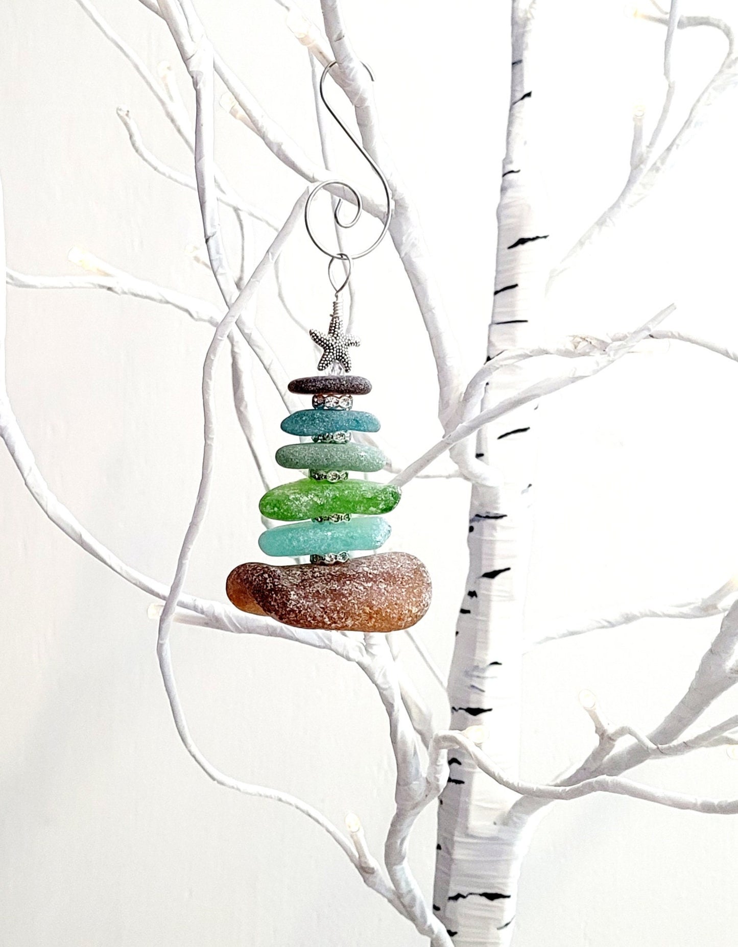 Sea Glass Christmas Tree Ornament/Sea Glass Pine Tree Ornament/Genuine Sea Glass Tree Ornament/277