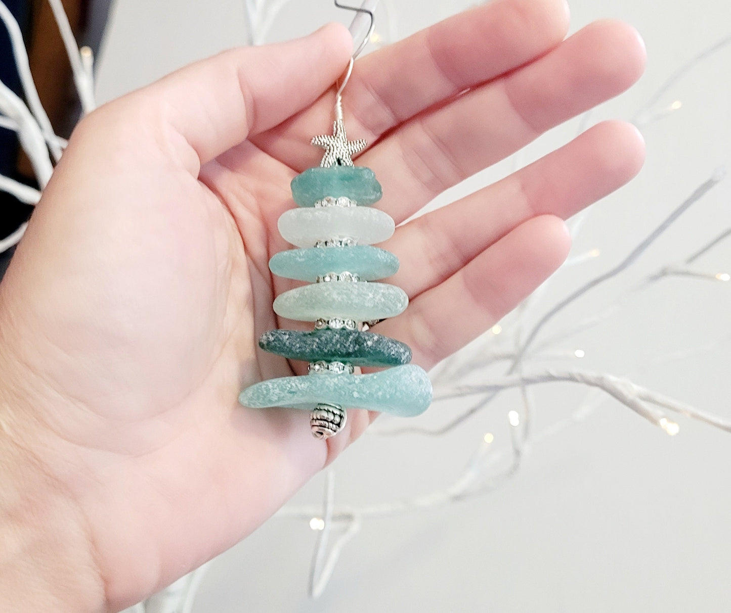 Sea Glass Christmas Tree Ornament/Sea Glass Pine Tree Ornament/Genuine Sea Glass Tree Ornament/269