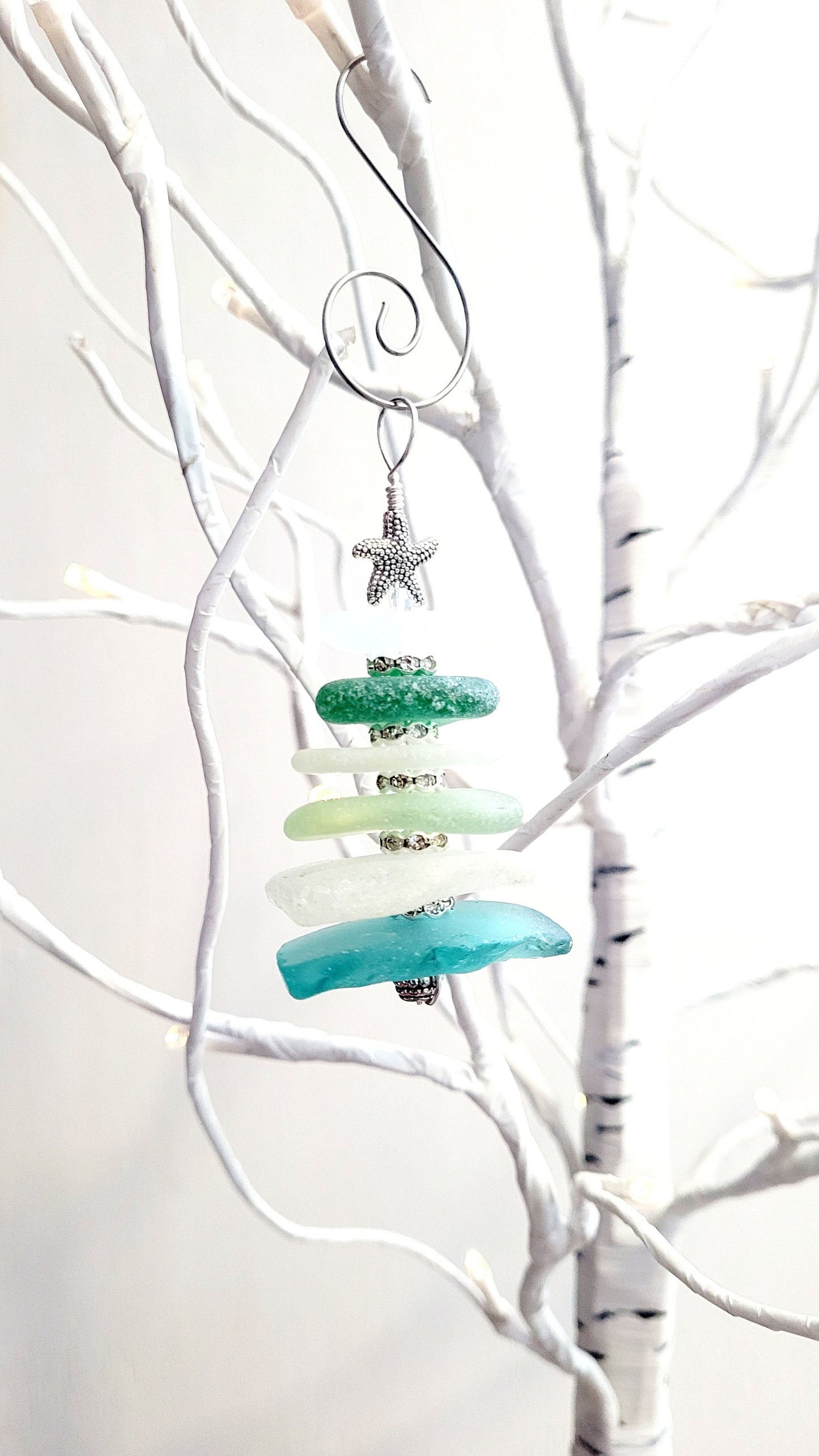 Sea Glass Christmas Tree Ornament/Sea Glass Pine Tree Ornament/Genuine Sea Glass Tree Ornament/264